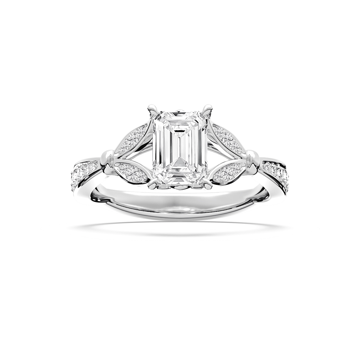 Nadine 1 ctw Emerald Lab Grown Diamond Floral Side Stone Engagement Ring