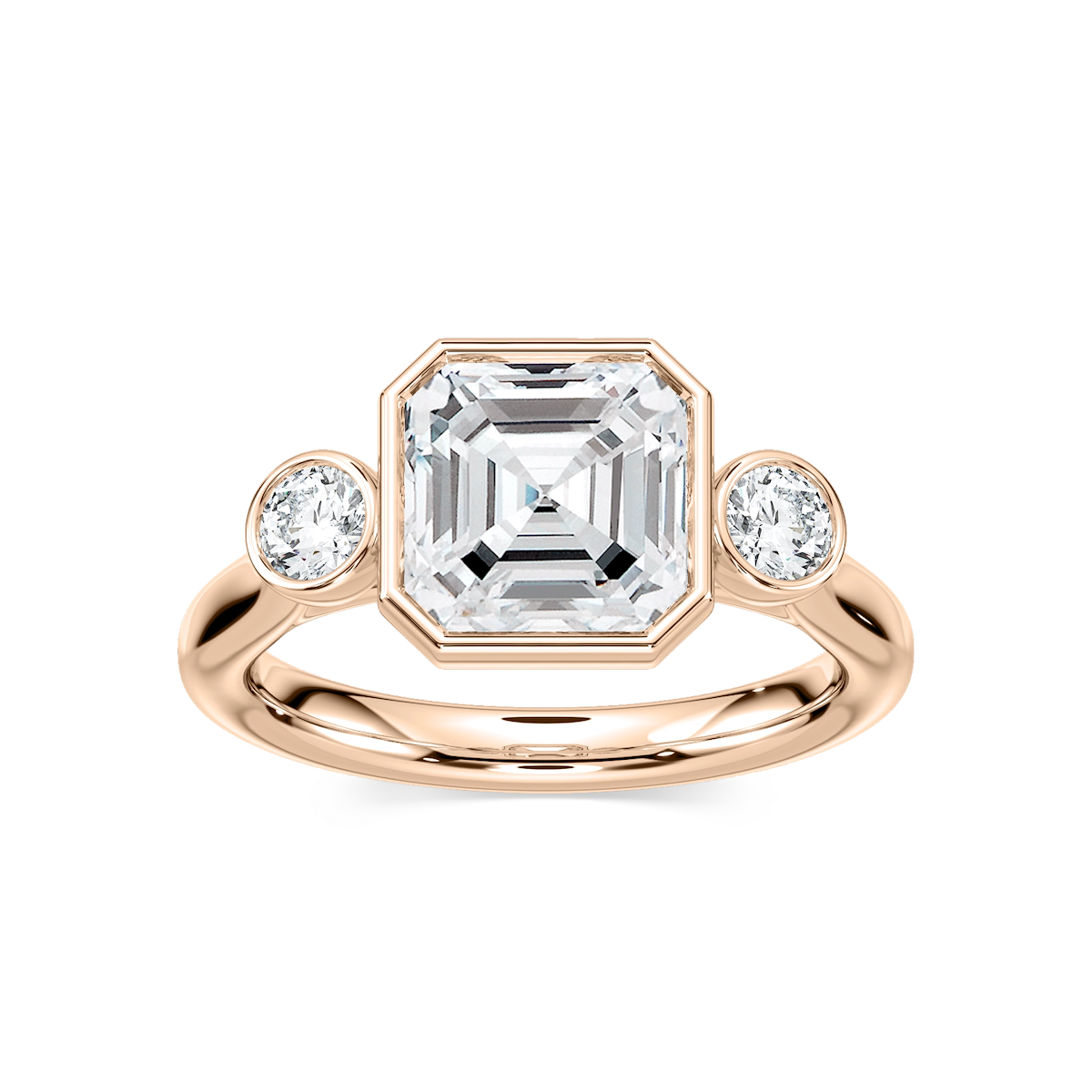 Nina 2 ½ ctw Asscher Lab Grown Diamond Bezel Set Three Stone Engagement Ring