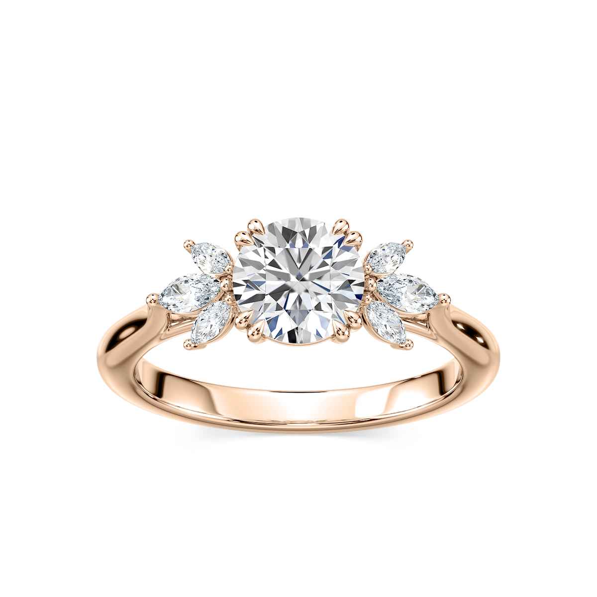 Saffron Lab Grown Diamond Flower Side Stone Engagement Ring