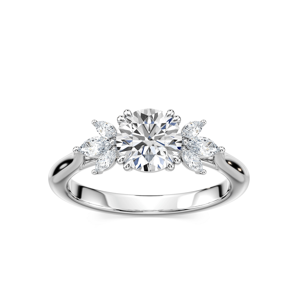 Saffron Lab Grown Diamond Flower Side Stone Engagement Ring