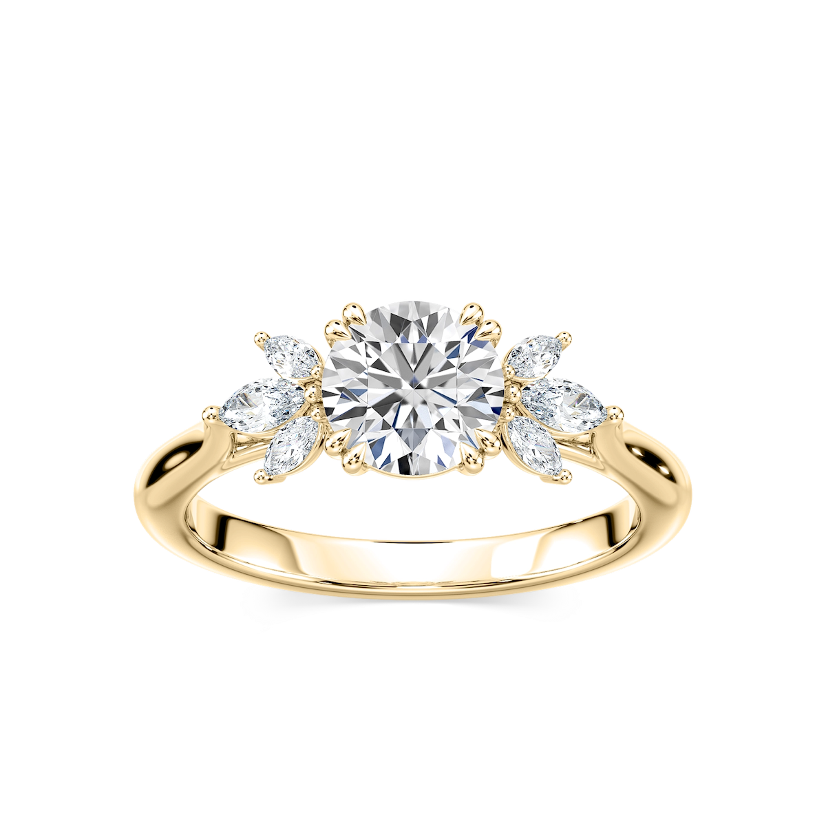 Saffron Lab Grown Diamond Flower Side Stone Engagement Ring