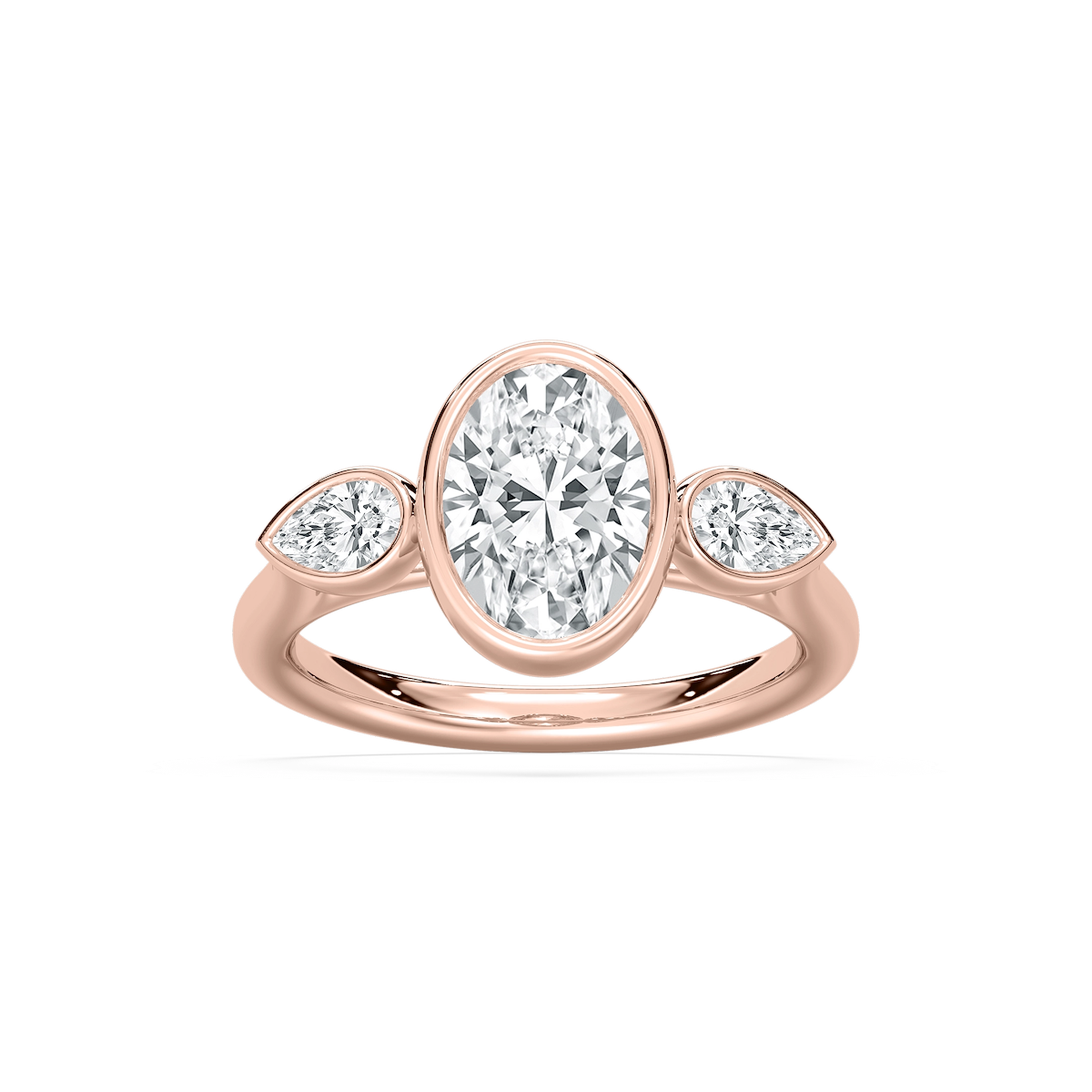 Nova 2 ½ ctw Oval Lab Grown Diamond Bezel Set Three Stone Engagement Ring