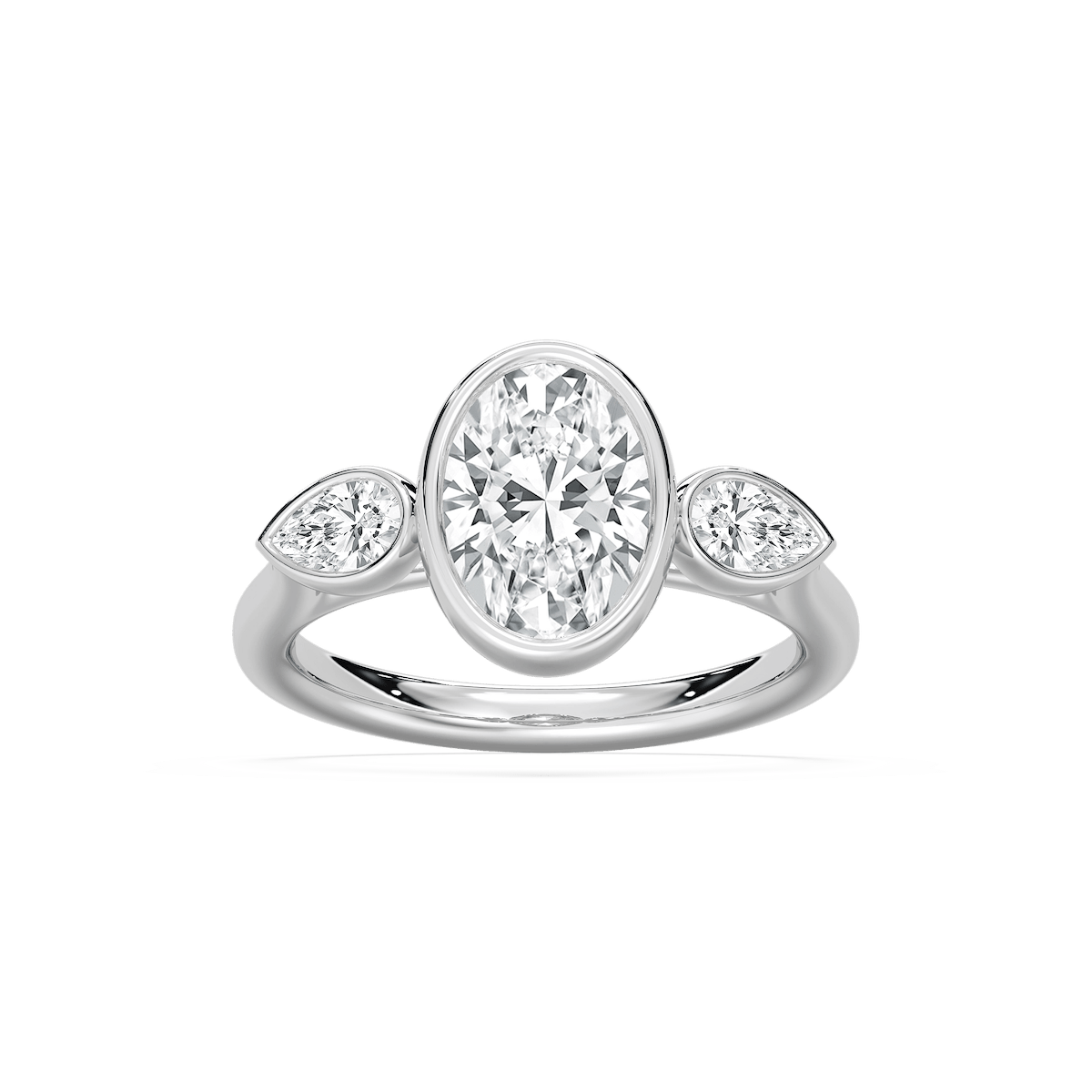 Nova 2 ½ ctw Oval Lab Grown Diamond Bezel Set Three Stone Engagement Ring