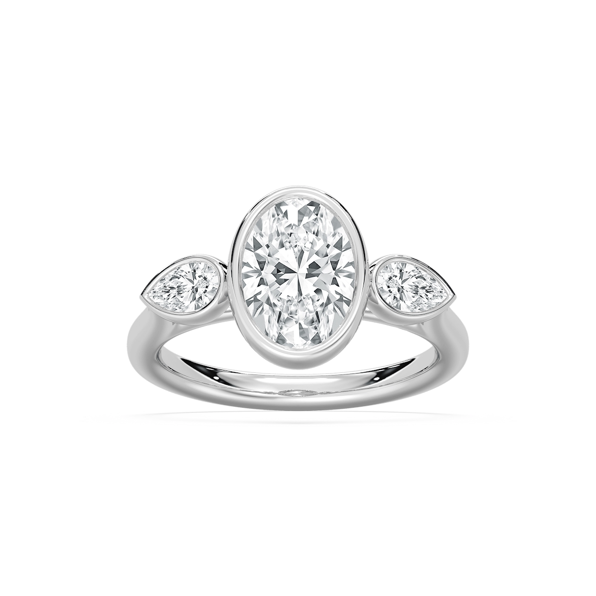 Nova 2 ½ ctw Oval Lab Grown Diamond Bezel Set Three Stone Engagement Ring
