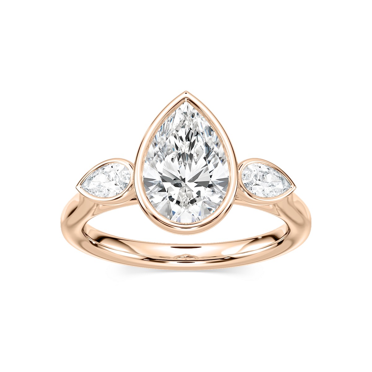 Nova 2 ½ ctw Pear Lab Grown Diamond Bezel Set Three Stone Engagement Ring