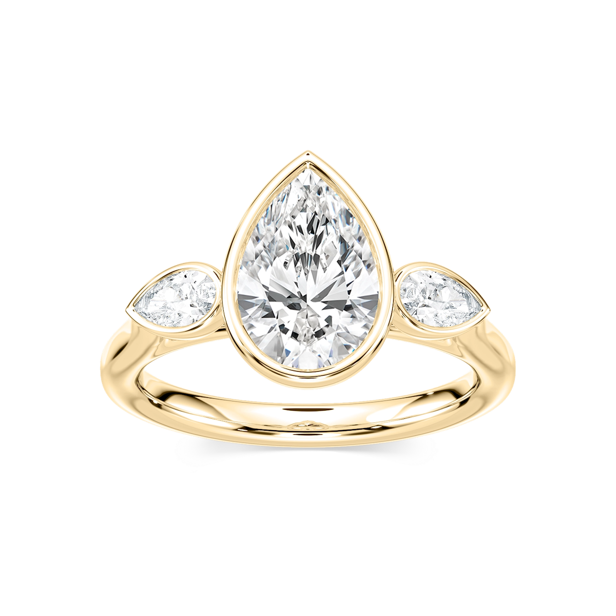 Nova 2 ½ ctw Pear Lab Grown Diamond Bezel Set Three Stone Engagement Ring