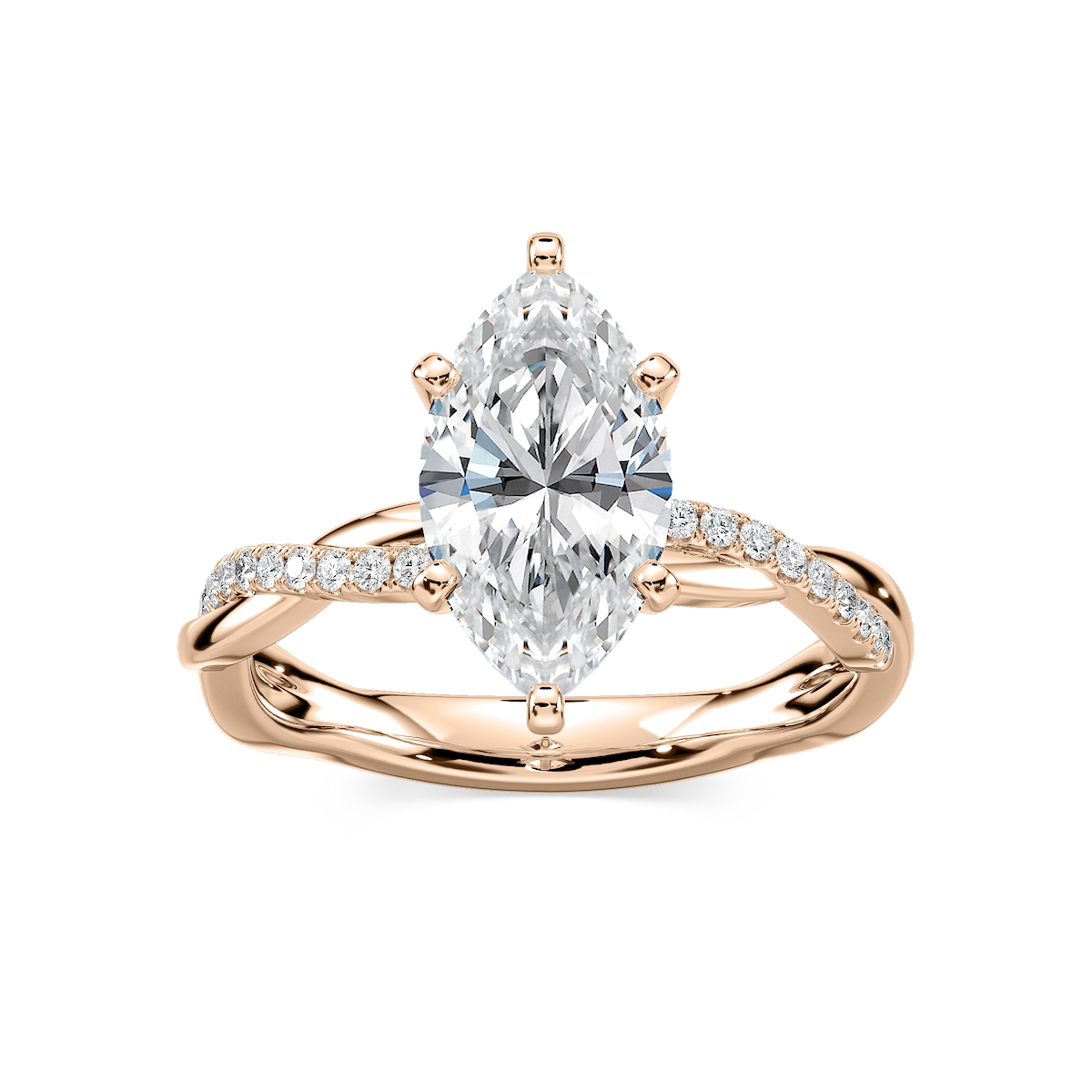 Valentina Marquise Lab Grown Diamond Petite Twist Side Stone Engagement Ring