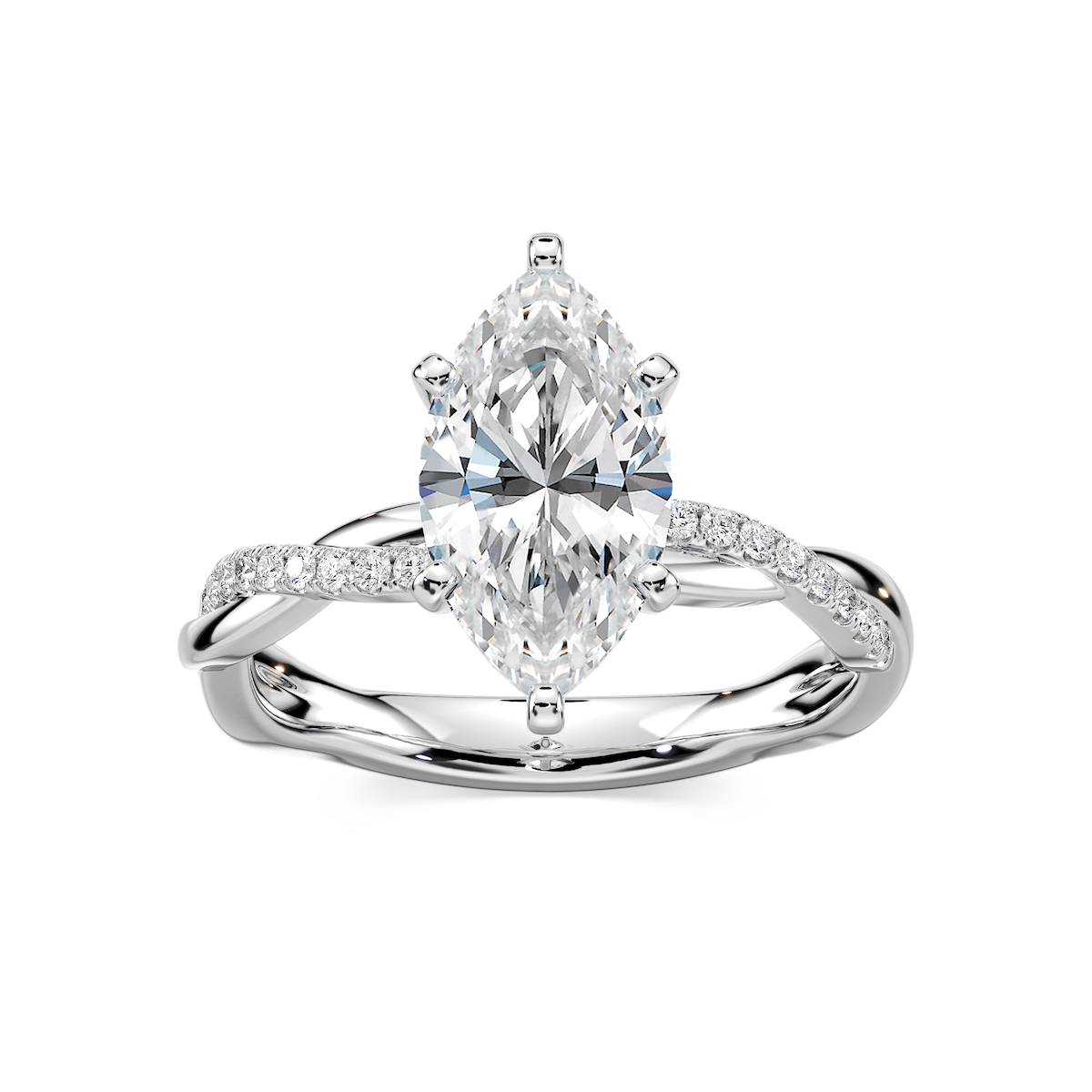 Valentina Marquise Lab Grown Diamond Petite Twist Side Stone Engagement Ring