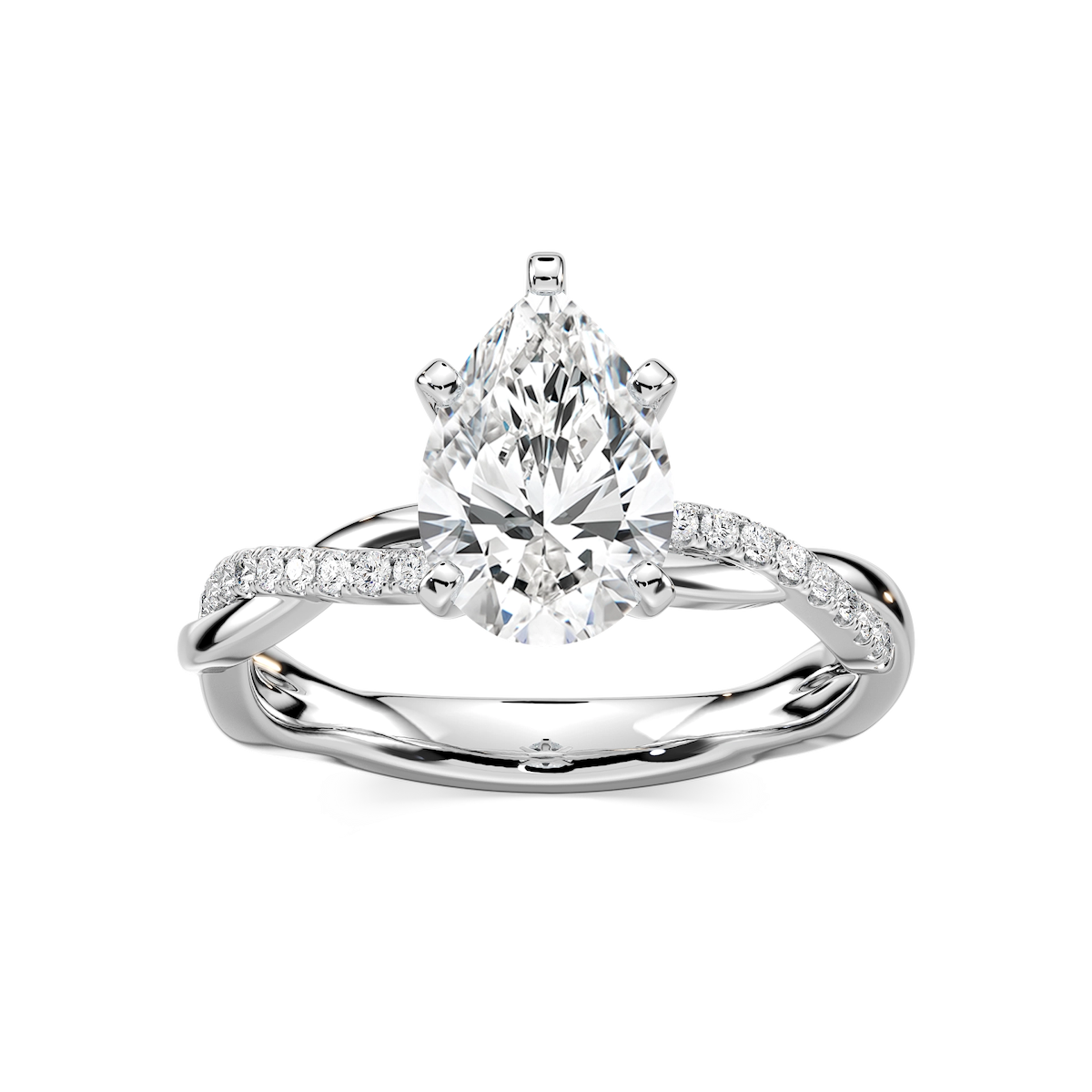 Valentina Pear Lab Grown Diamond Petite Twist Side Stone Engagement Ring