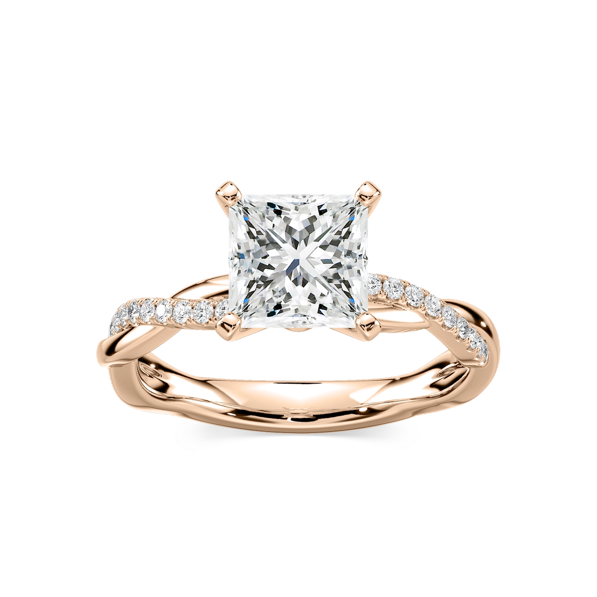 Valentina Princess Lab Grown Diamond Petite Twist Side Stone Engagement Ring