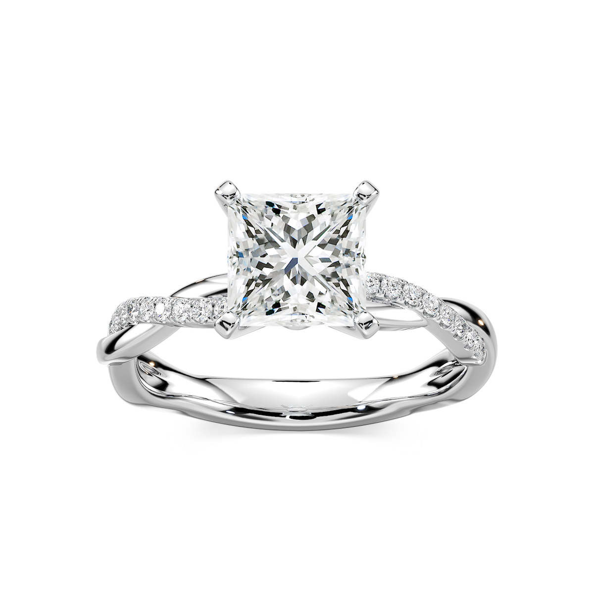 Valentina Princess Lab Grown Diamond Petite Twist Side Stone Engagement Ring