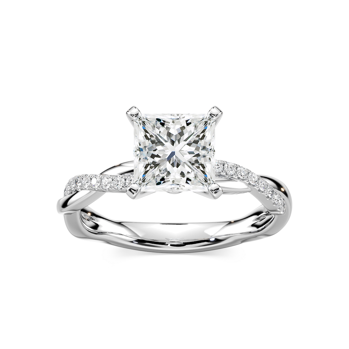 Valentina Princess Lab Grown Diamond Petite Twist Side Stone Engagement Ring