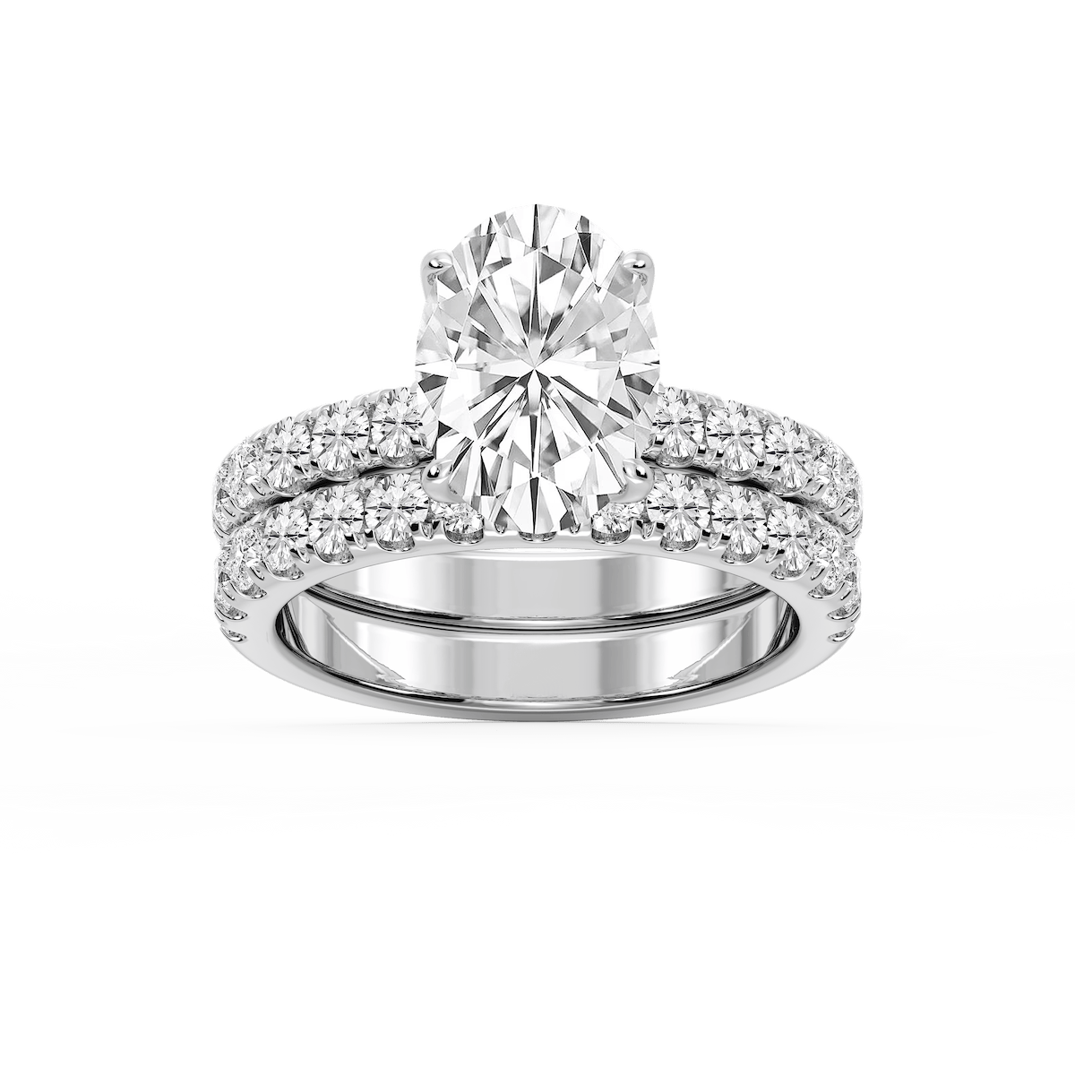 Olive Oval Lab Grown Diamond Classic Prong and Scooped Hidden Halo Wedding Set
