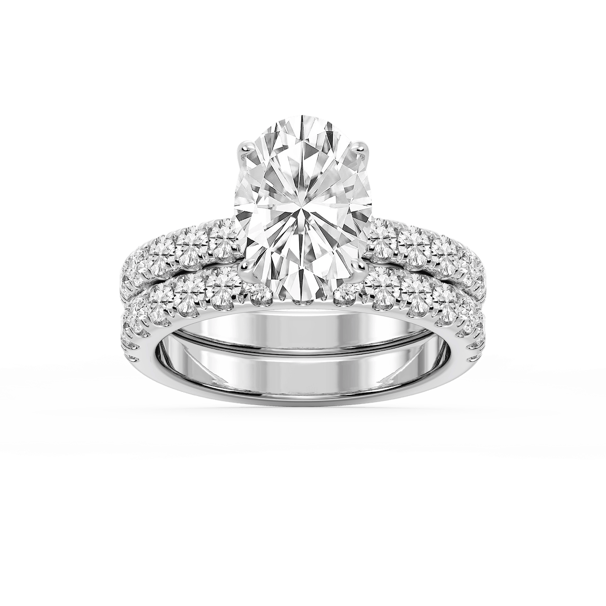 Olive Oval Lab Grown Diamond Classic Prong and Scooped Hidden Halo Wedding Set