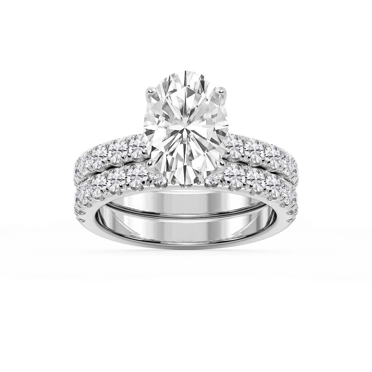 Olive Oval Lab Grown Diamond Classic Prong and Scooped Hidden Halo Wedding Set