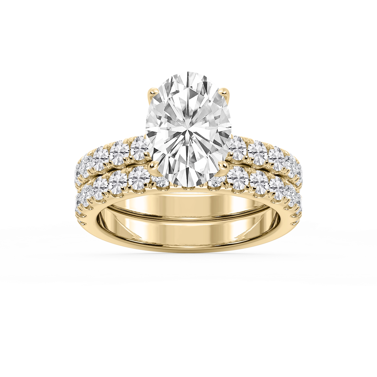 Olive Oval Lab Grown Diamond Classic Prong and Scooped Hidden Halo Wedding Set