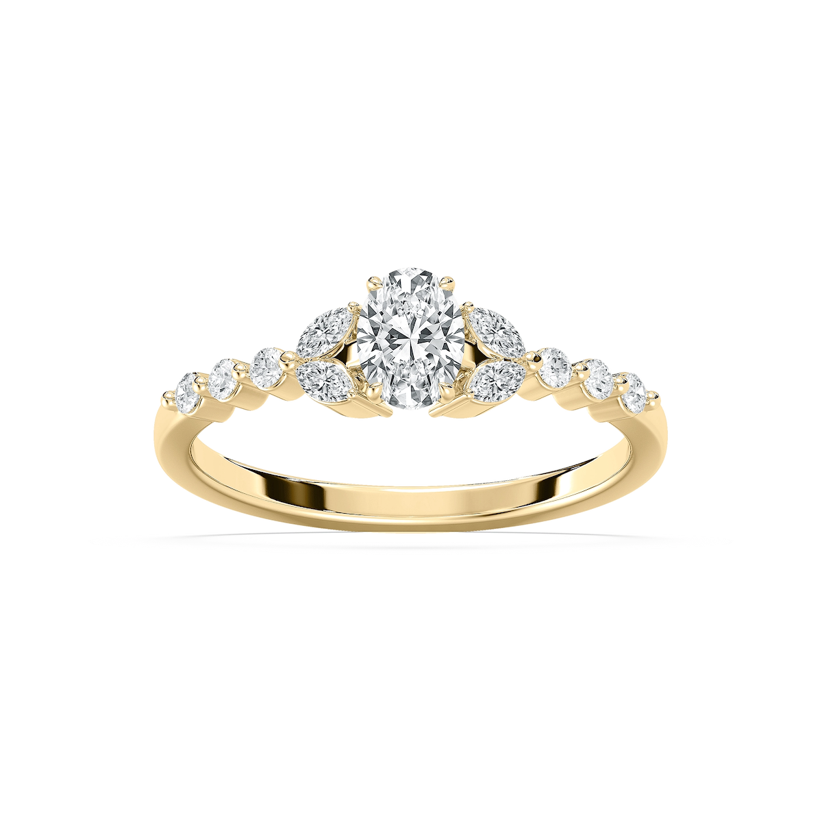 Oona 5/8 ctw Oval Lab Grown Diamond Petite Shared Prong Side Stone Engagement Ring