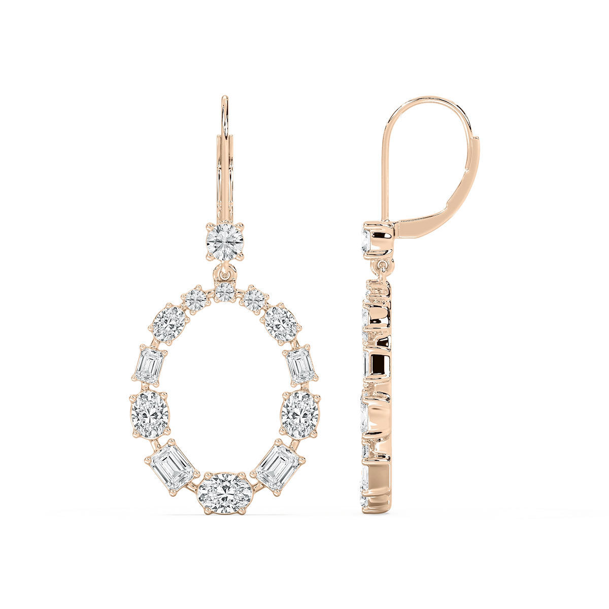 3 ½ ctw Emerald, Oval and Round Lab Grown Diamond Open Circle Drop Earrings