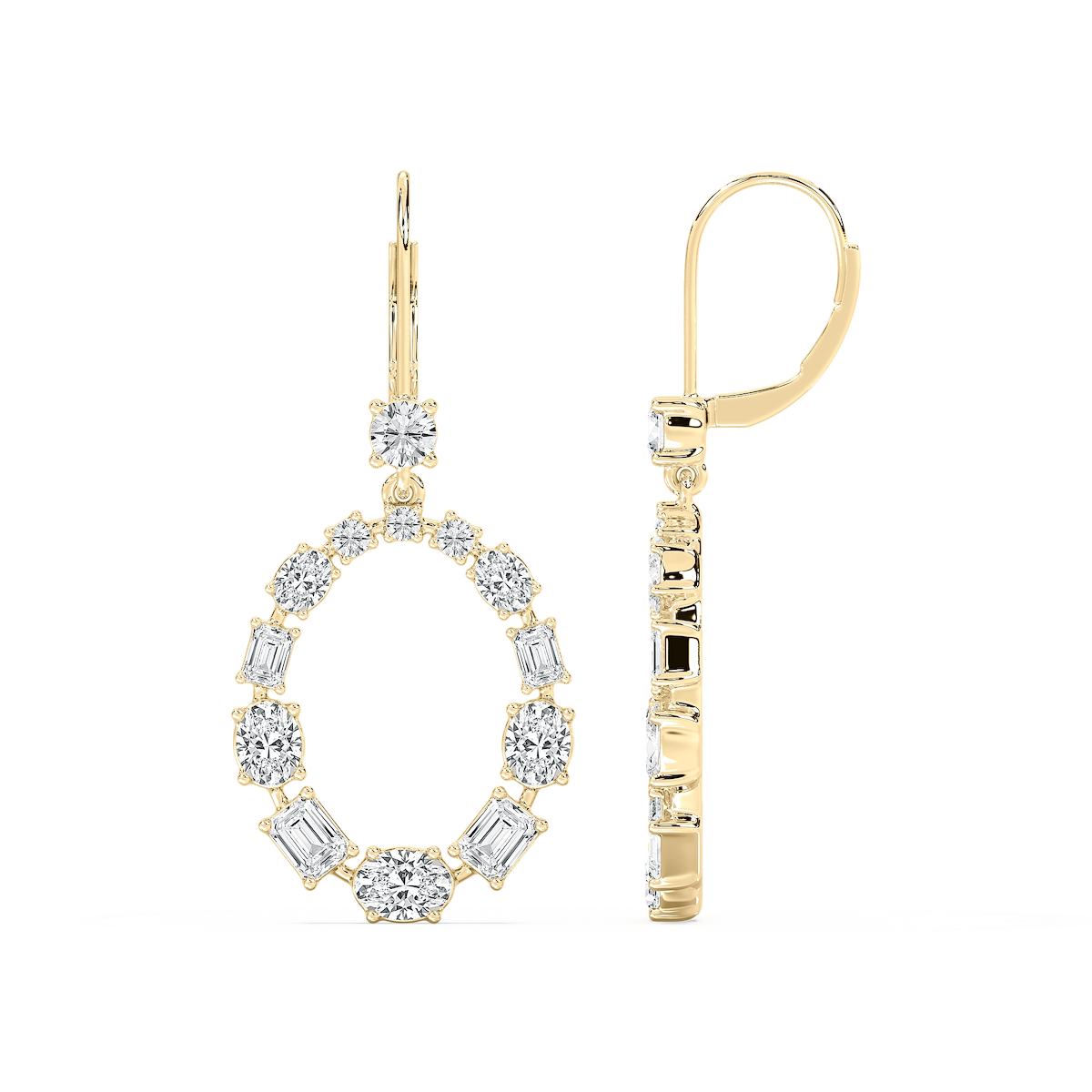 3 ½ ctw Emerald, Oval and Round Lab Grown Diamond Open Circle Drop Earrings