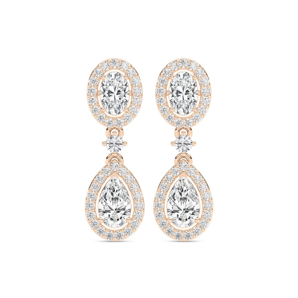 2 ³/₄ ctw Oval and Pear Lab Grown Diamond Double Halo Drop Earrings