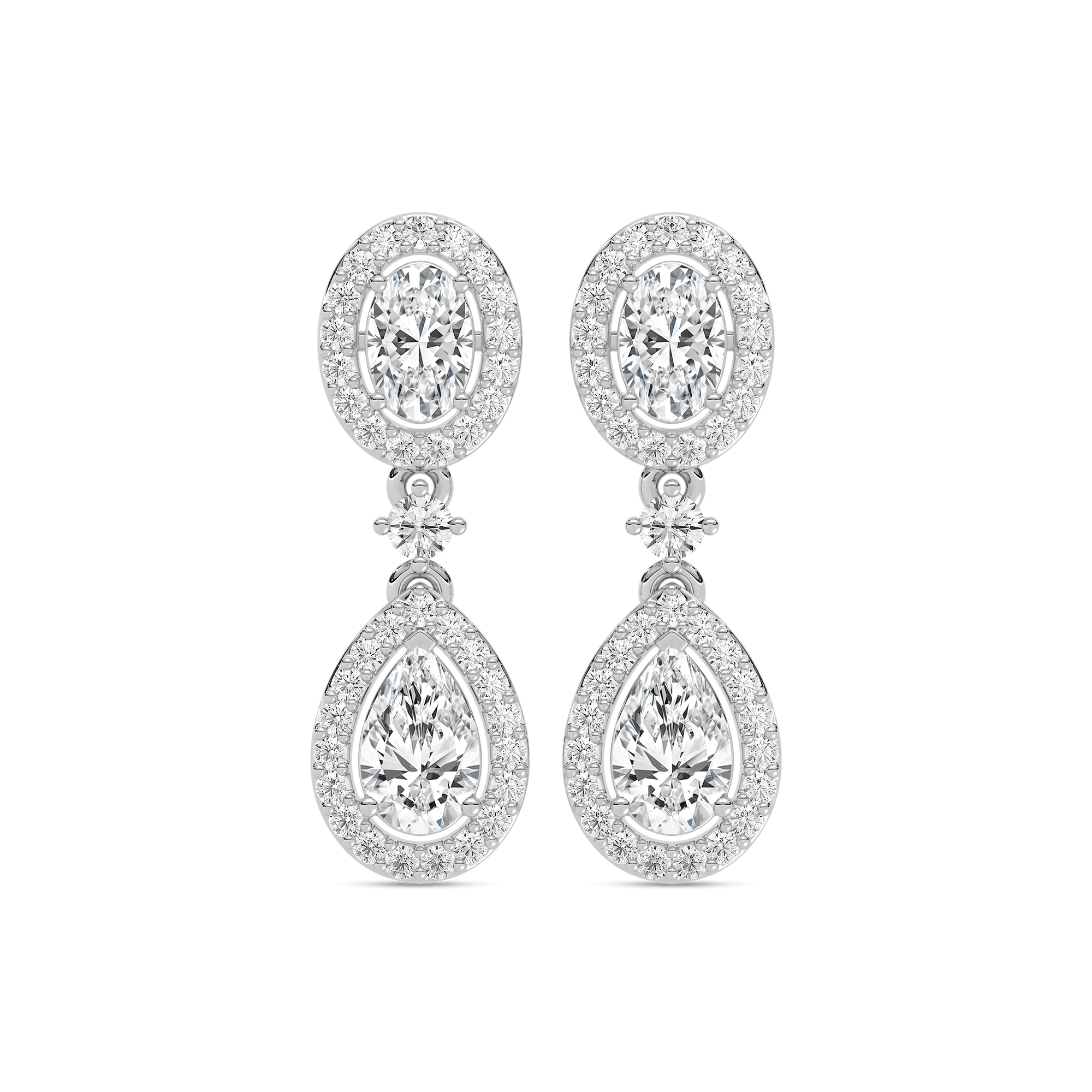 2 ³/₄ ctw Oval and Pear Lab Grown Diamond Double Halo Drop Earrings