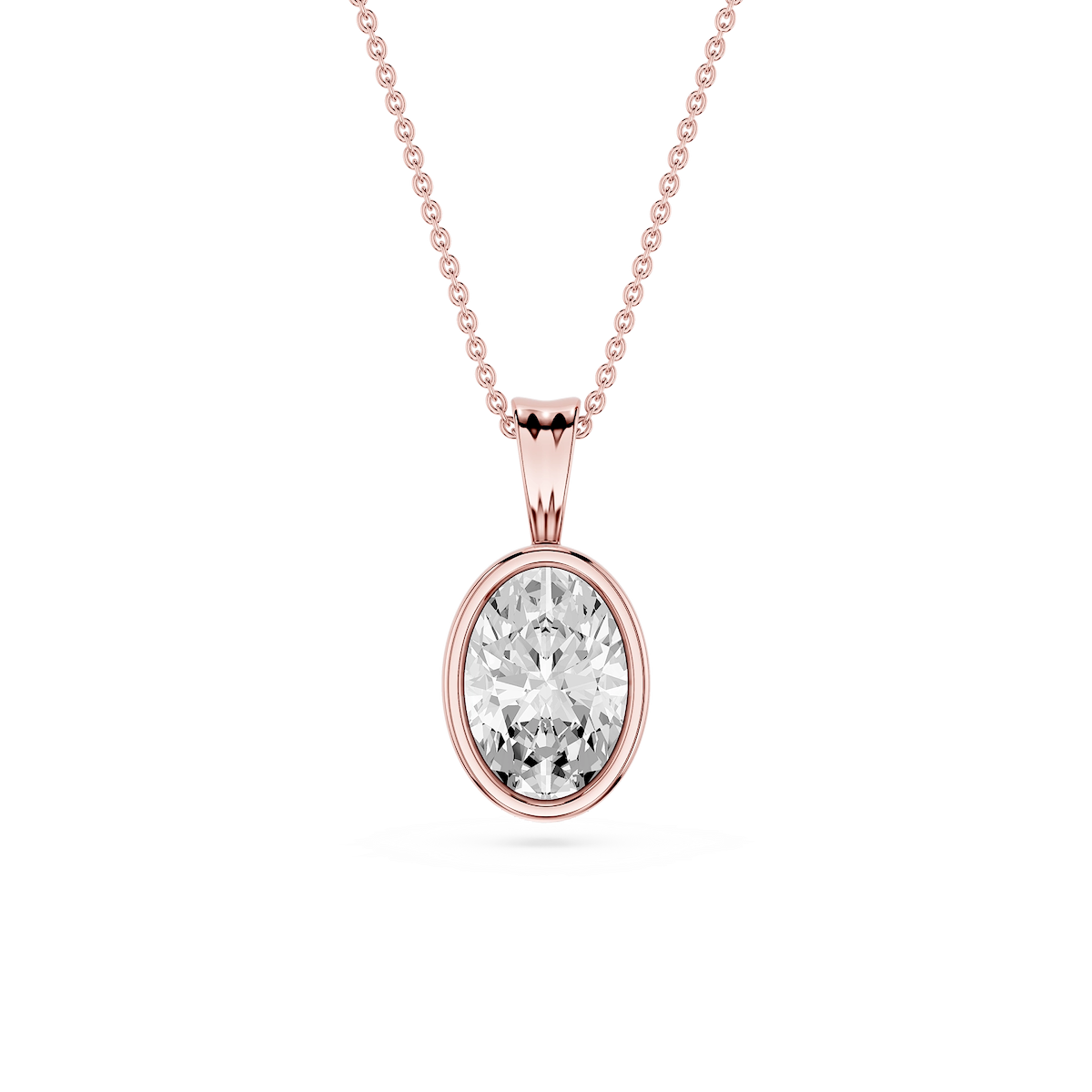 Oval Lab Grown Diamond Bezel Set Bail Solitaire Pendant - 16 to 18 Inches