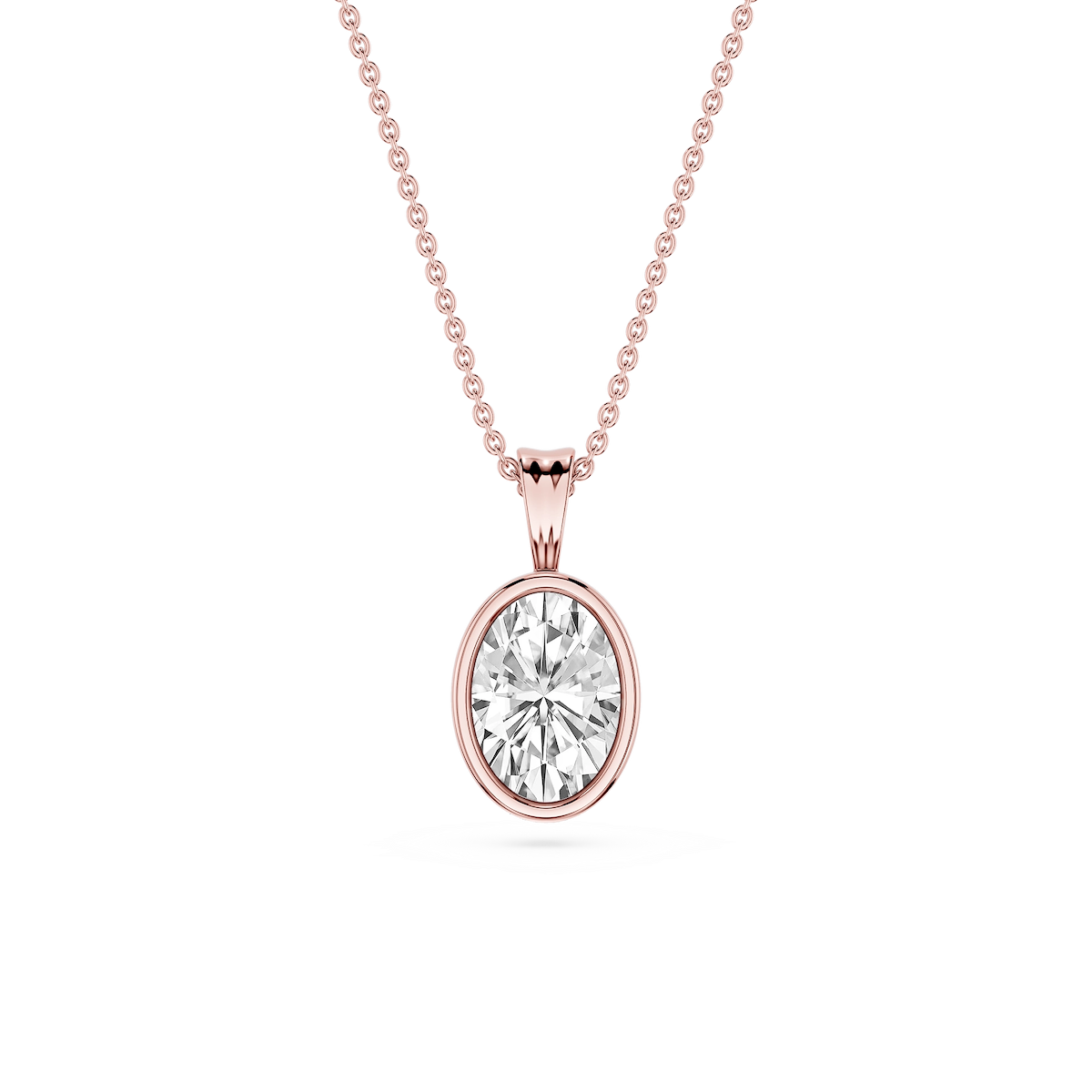 Oval Lab Grown Diamond Bezel Set Bail Solitaire Pendant - 16 to 18 Inches