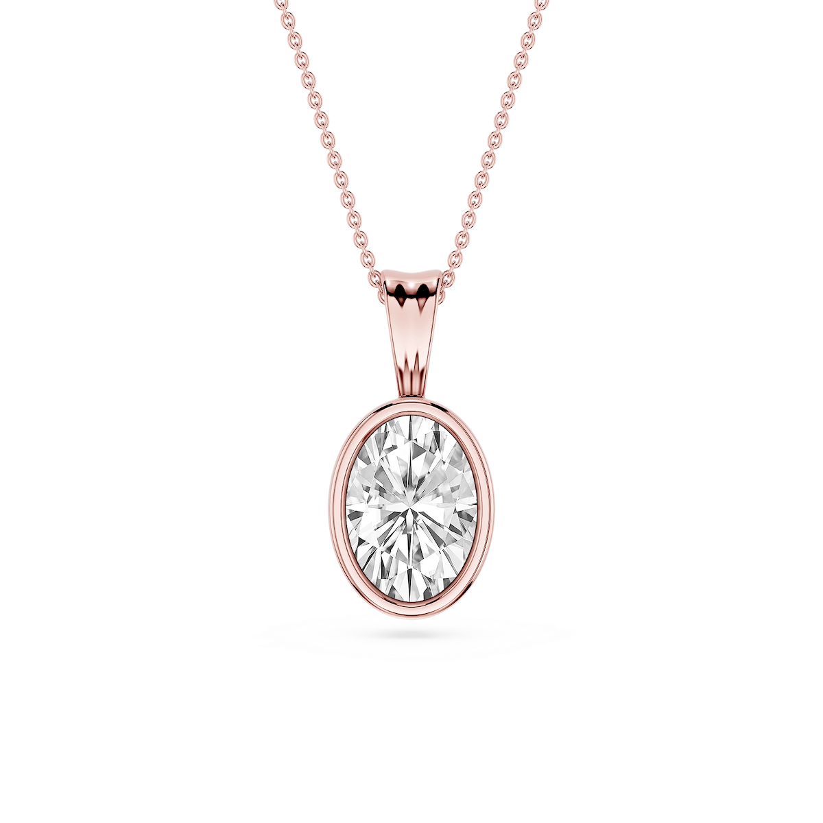 Oval Lab Grown Diamond Bezel Set Bail Solitaire Pendant - 16 to 18 Inches