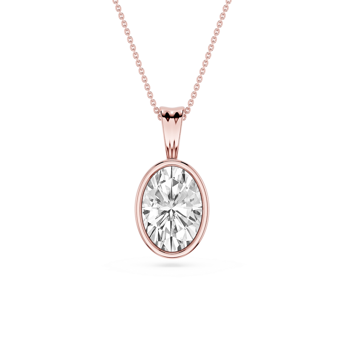 Oval Lab Grown Diamond Bezel Set Bail Solitaire Pendant - 16 to 18 Inches
