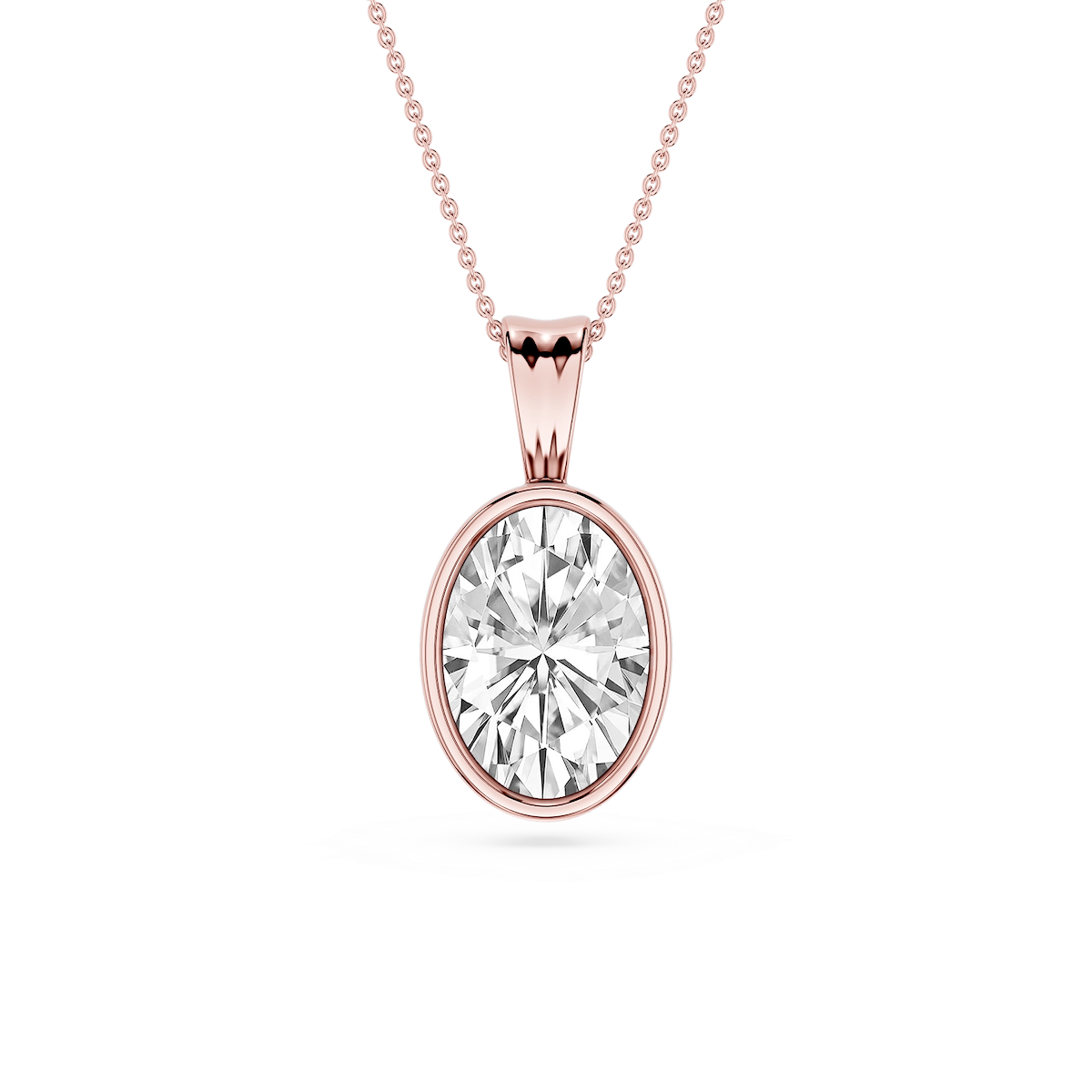 Oval Lab Grown Diamond Bezel Set Bail Solitaire Pendant - 16 to 18 Inches