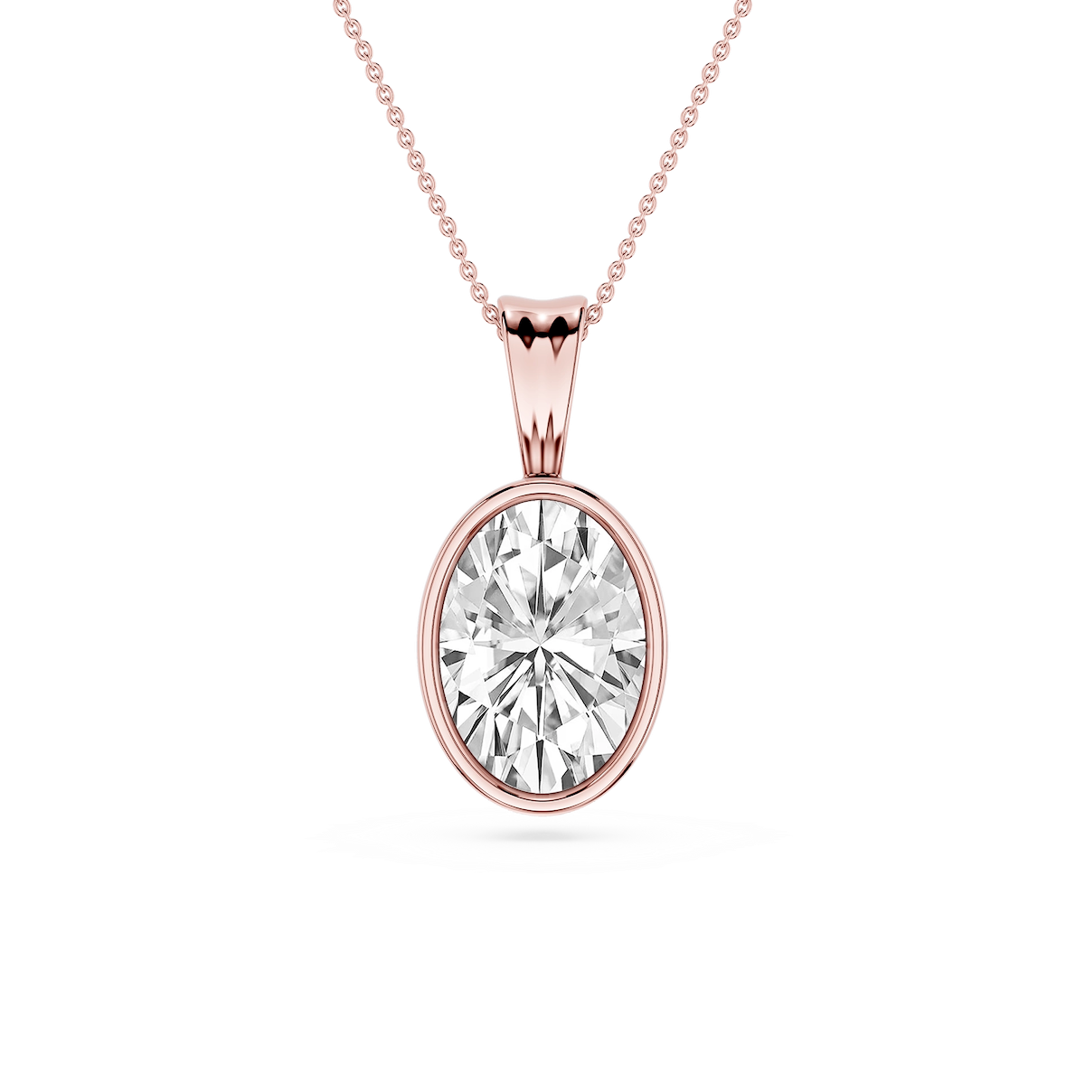 Oval Lab Grown Diamond Bezel Set Bail Solitaire Pendant - 16 to 18 Inches