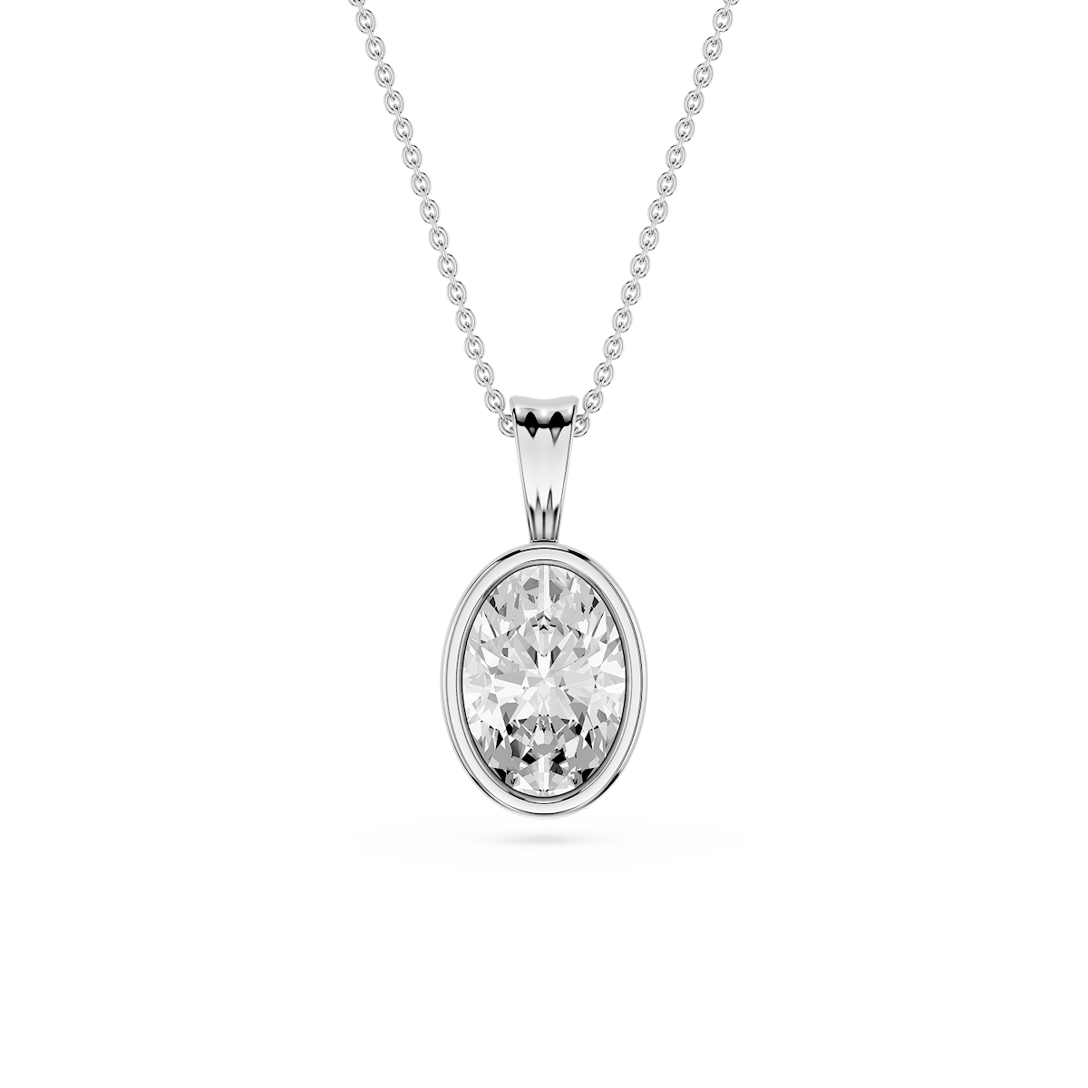 Oval Lab Grown Diamond Bezel Set Bail Solitaire Pendant - 16 to 18 Inches
