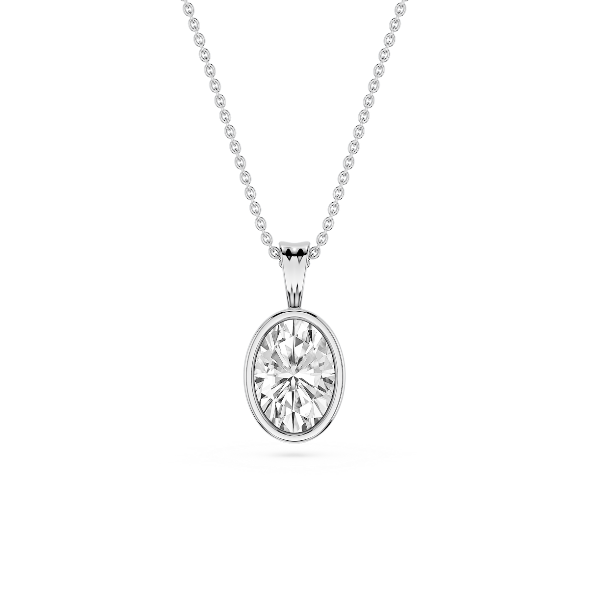 Oval Lab Grown Diamond Bezel Set Bail Solitaire Pendant - 16 to 18 Inches