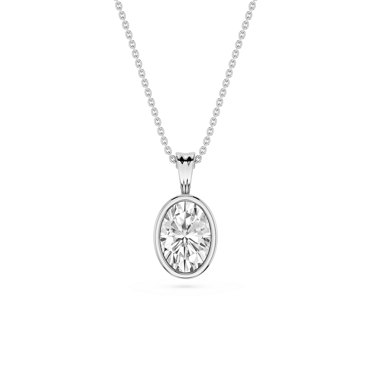 Oval Lab Grown Diamond Bezel Set Bail Solitaire Pendant - 16 to 18 Inches