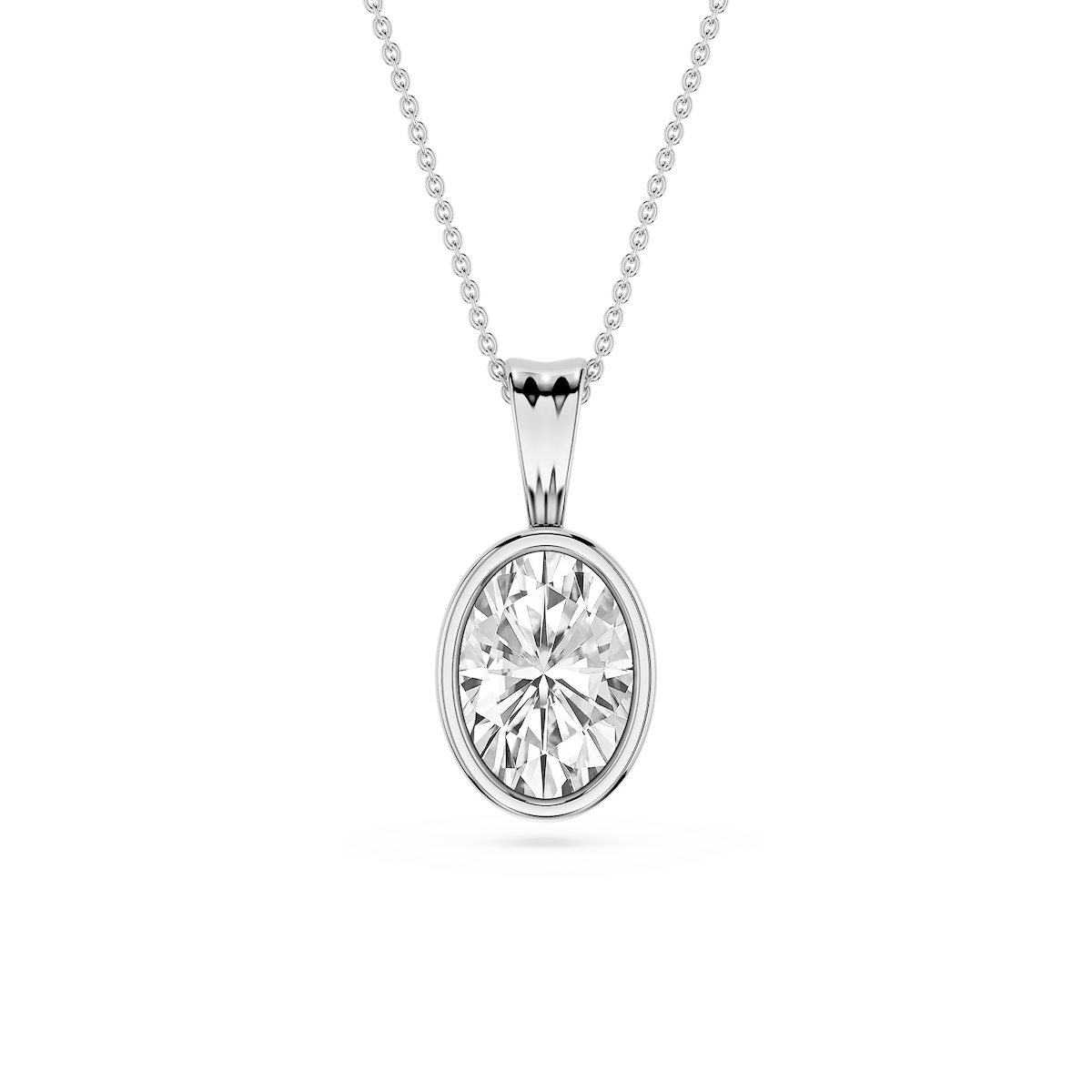 Oval Lab Grown Diamond Bezel Set Bail Solitaire Pendant - 16 to 18 Inches