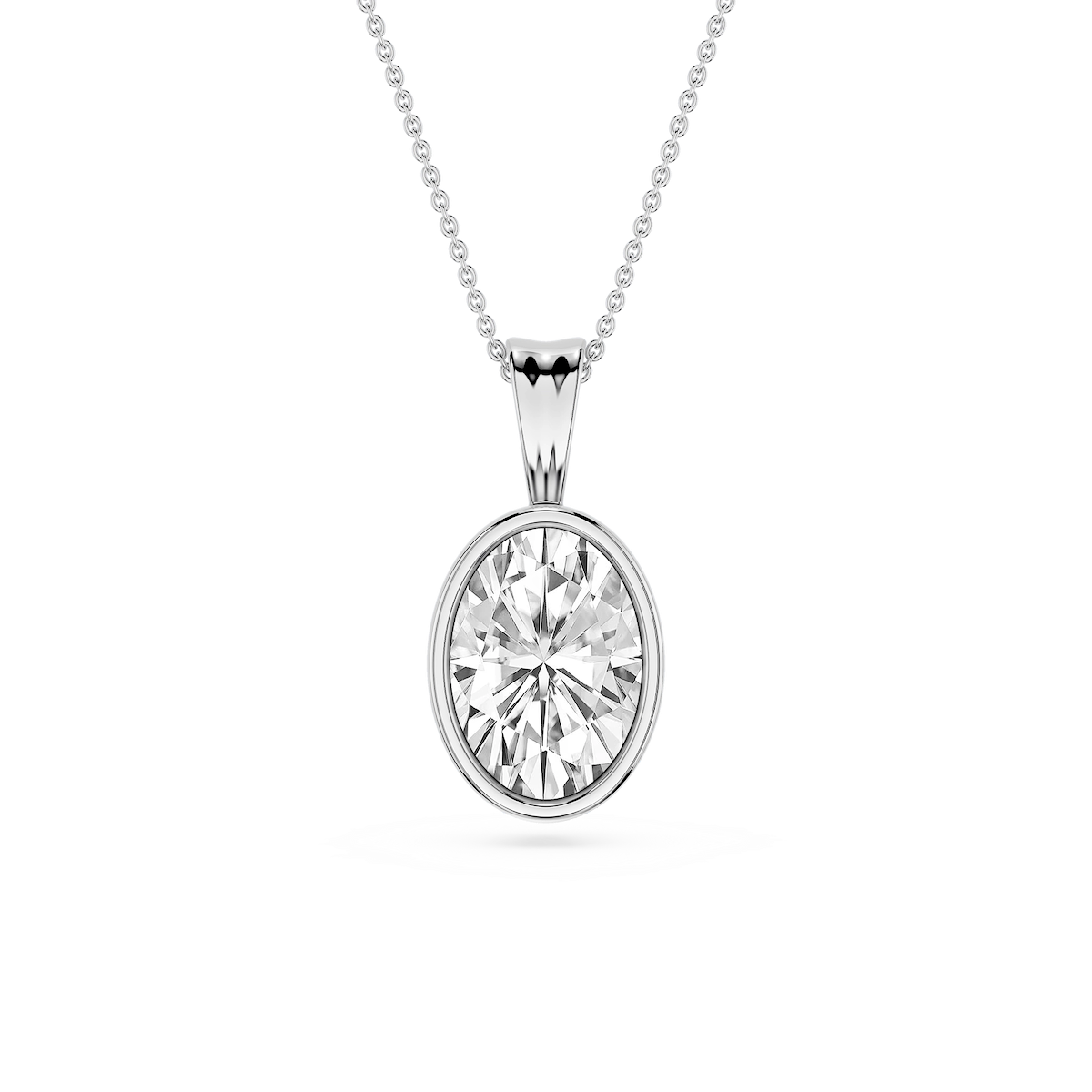 Oval Lab Grown Diamond Bezel Set Bail Solitaire Pendant - 16 to 18 Inches