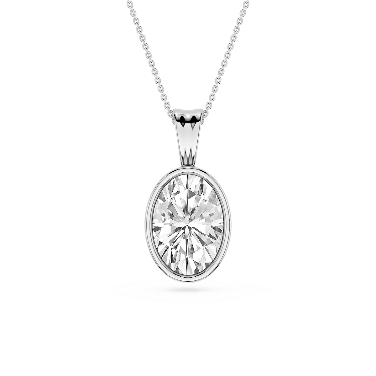 Oval Lab Grown Diamond Bezel Set Bail Solitaire Pendant - 16 to 18 Inches