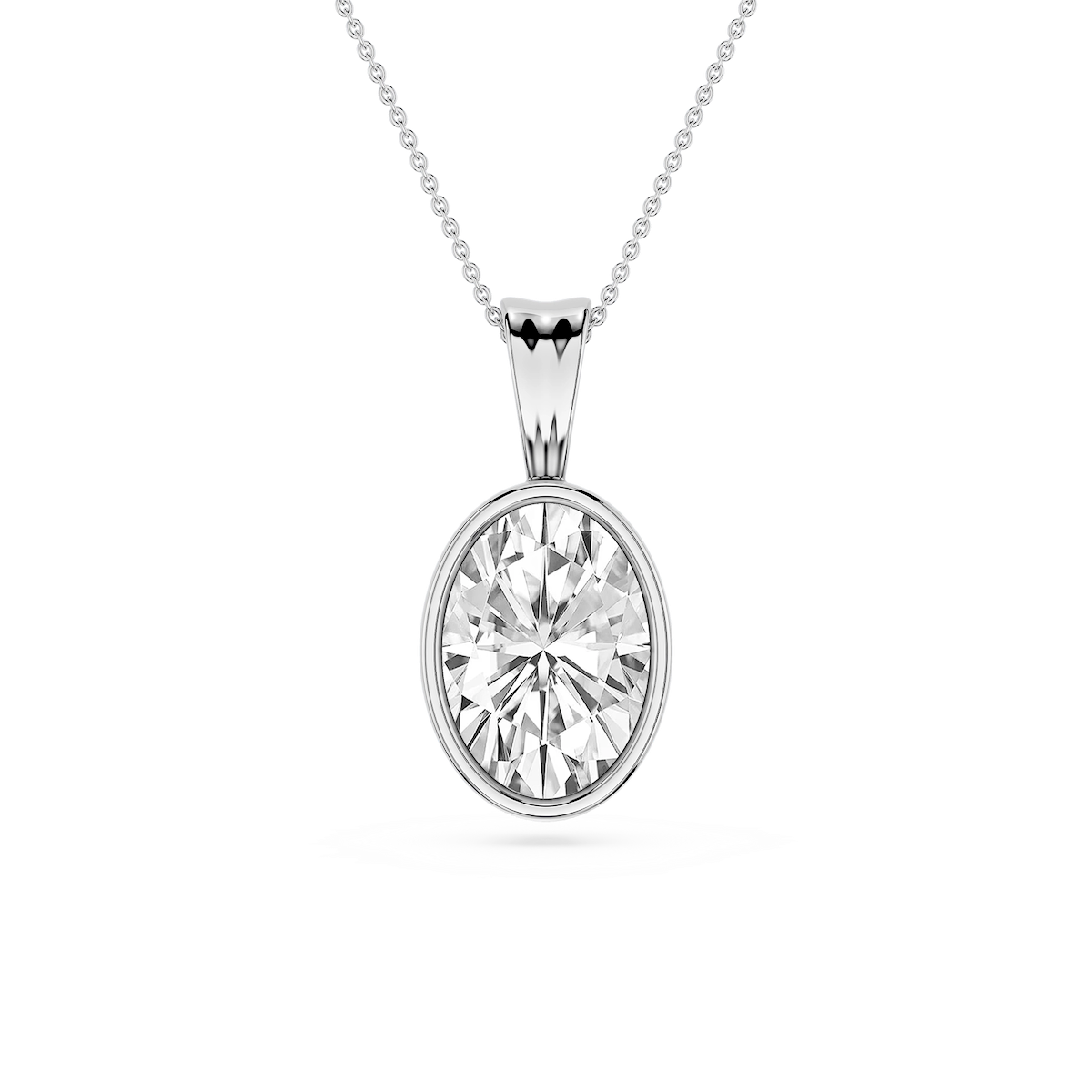 Oval Lab Grown Diamond Bezel Set Bail Solitaire Pendant - 16 to 18 Inches