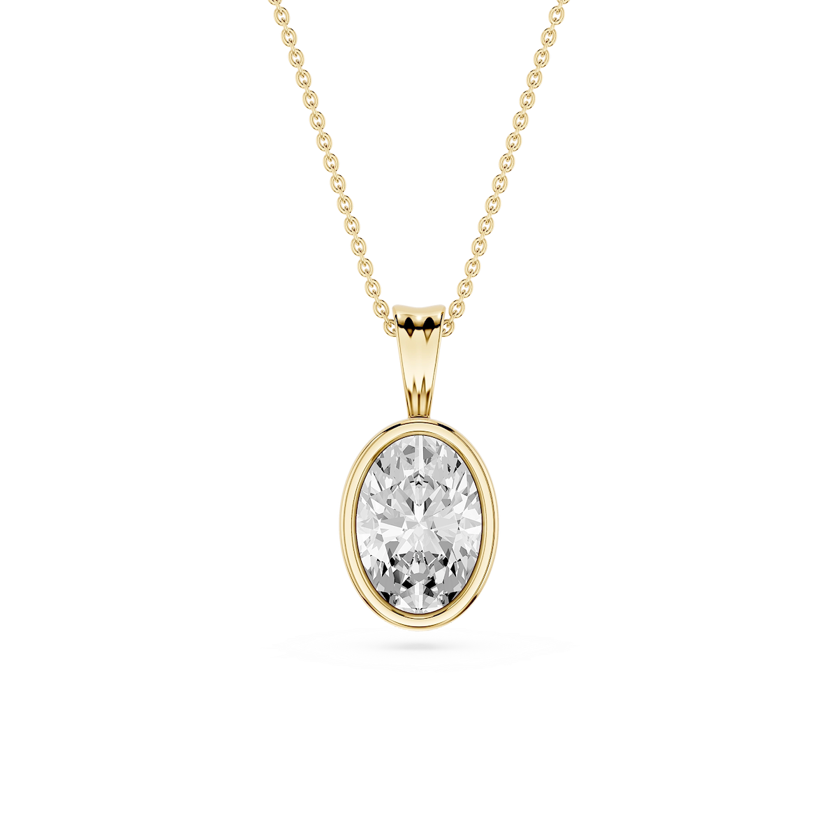 Oval Lab Grown Diamond Bezel Set Bail Solitaire Pendant - 16 to 18 Inches
