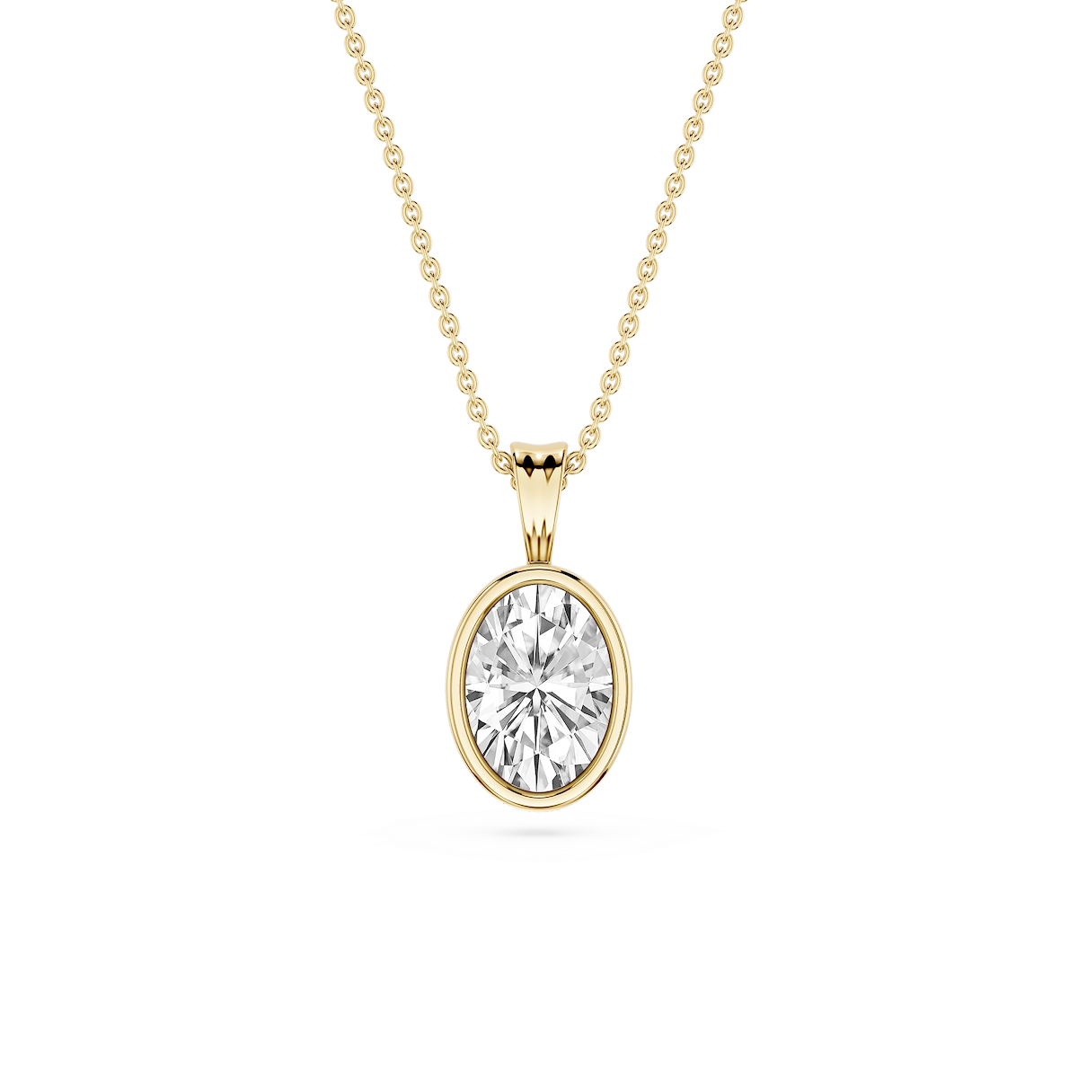 Oval Lab Grown Diamond Bezel Set Bail Solitaire Pendant - 16 to 18 Inches