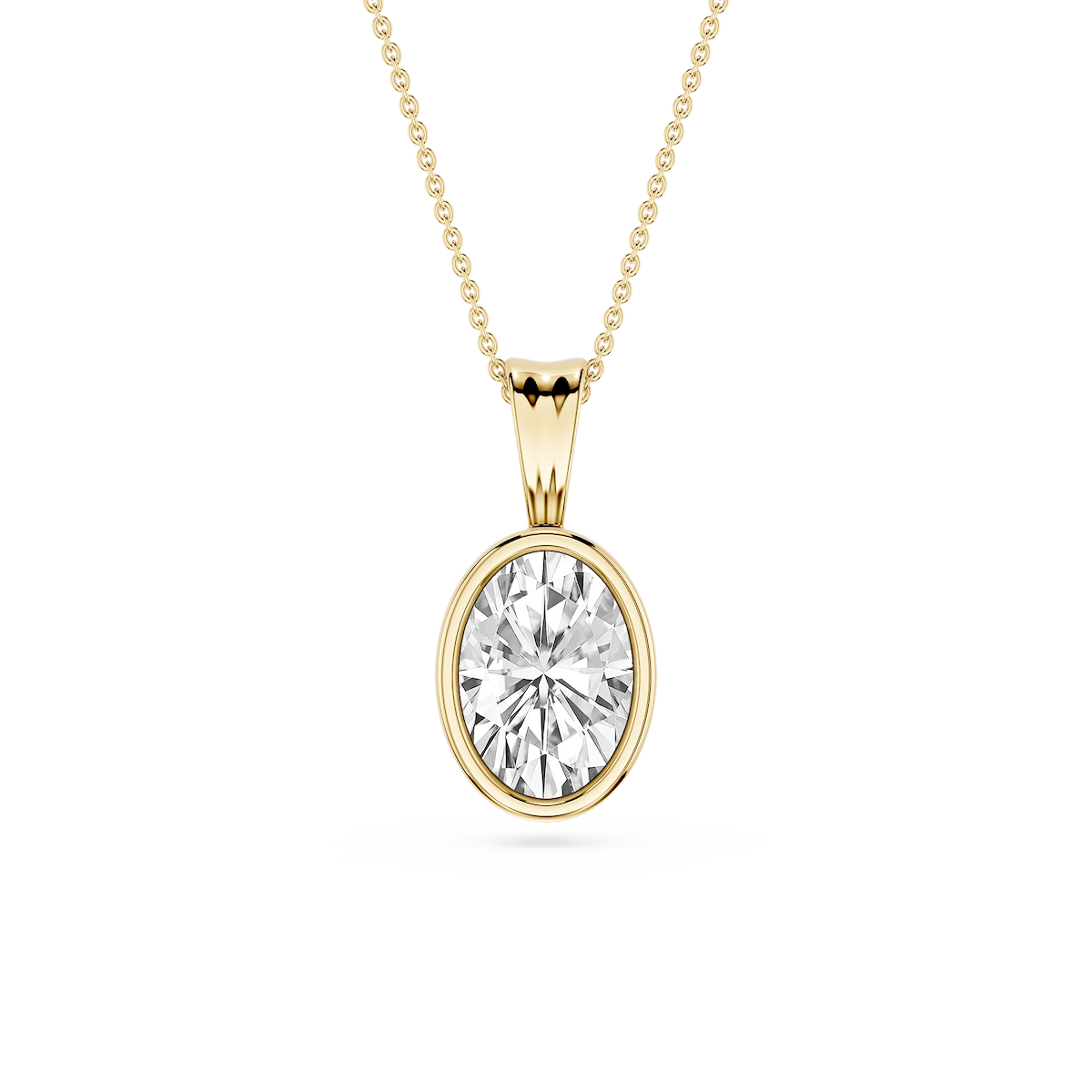 Oval Lab Grown Diamond Bezel Set Bail Solitaire Pendant - 16 to 18 Inches