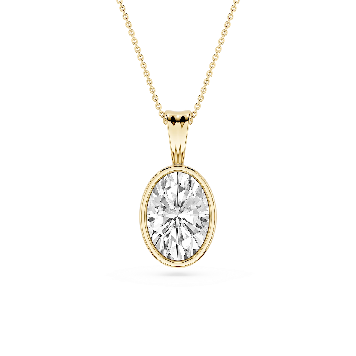 Oval Lab Grown Diamond Bezel Set Bail Solitaire Pendant - 16 to 18 Inches