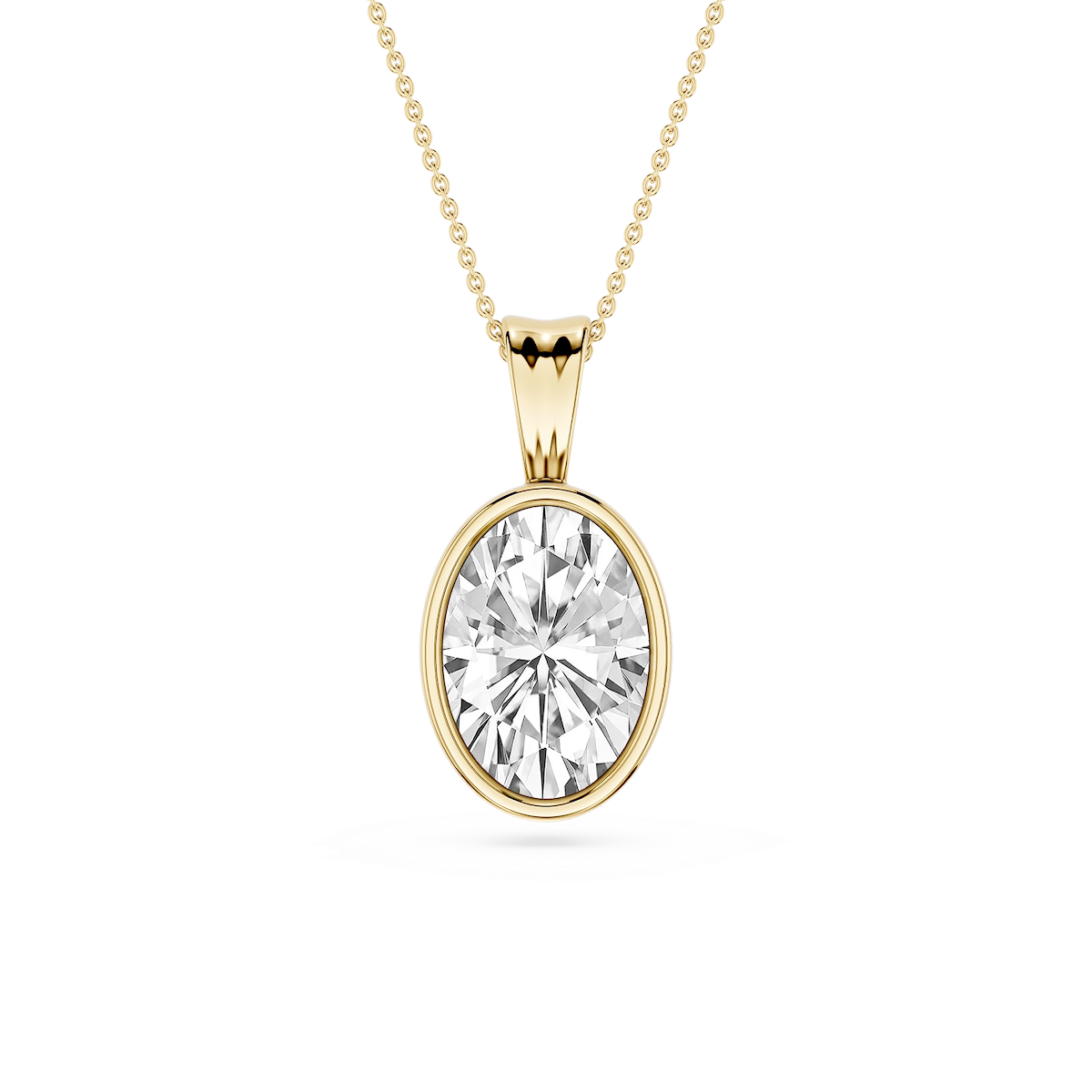 Oval Lab Grown Diamond Bezel Set Bail Solitaire Pendant - 16 to 18 Inches