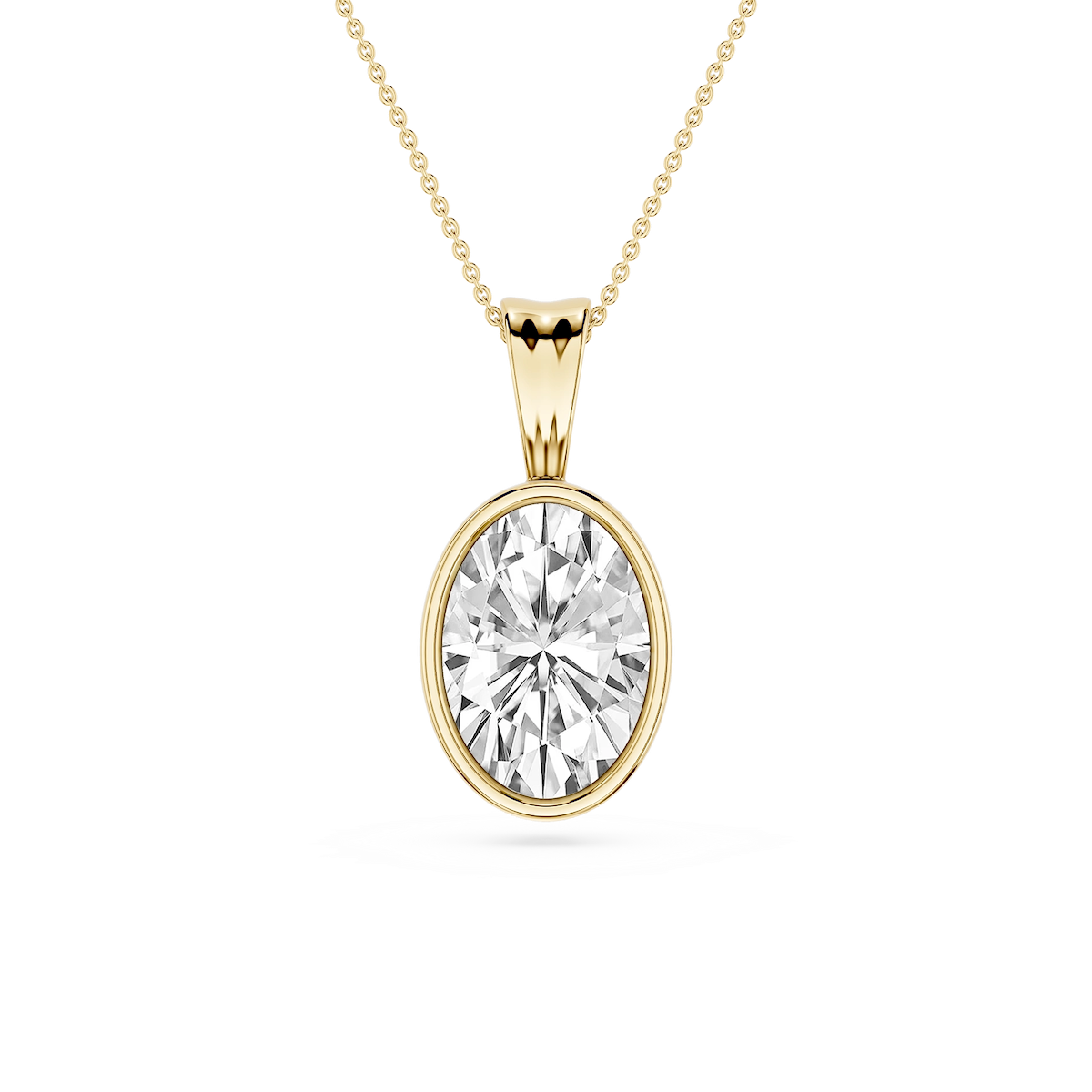 Oval Lab Grown Diamond Bezel Set Bail Solitaire Pendant - 16 to 18 Inches