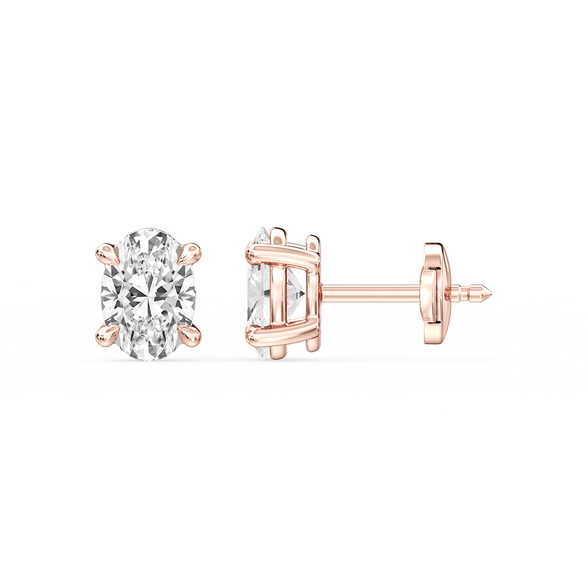 Oval Certified Lab Grown Diamond Claw Prong Guardian Back Stud Earrings