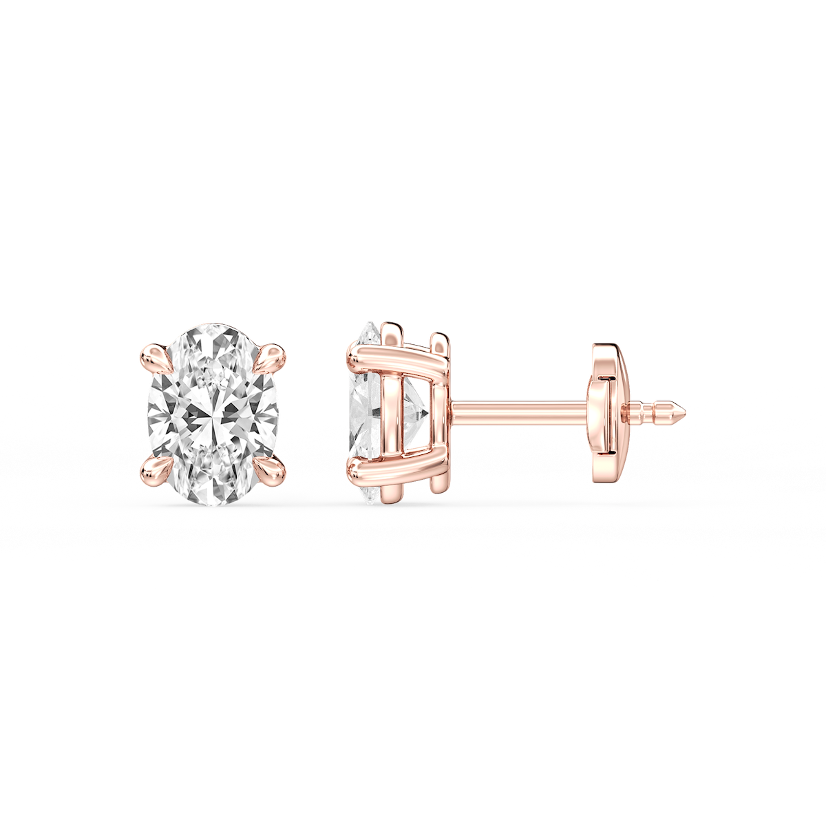 Oval Certified Lab Grown Diamond Claw Prong Guardian Back Stud Earrings