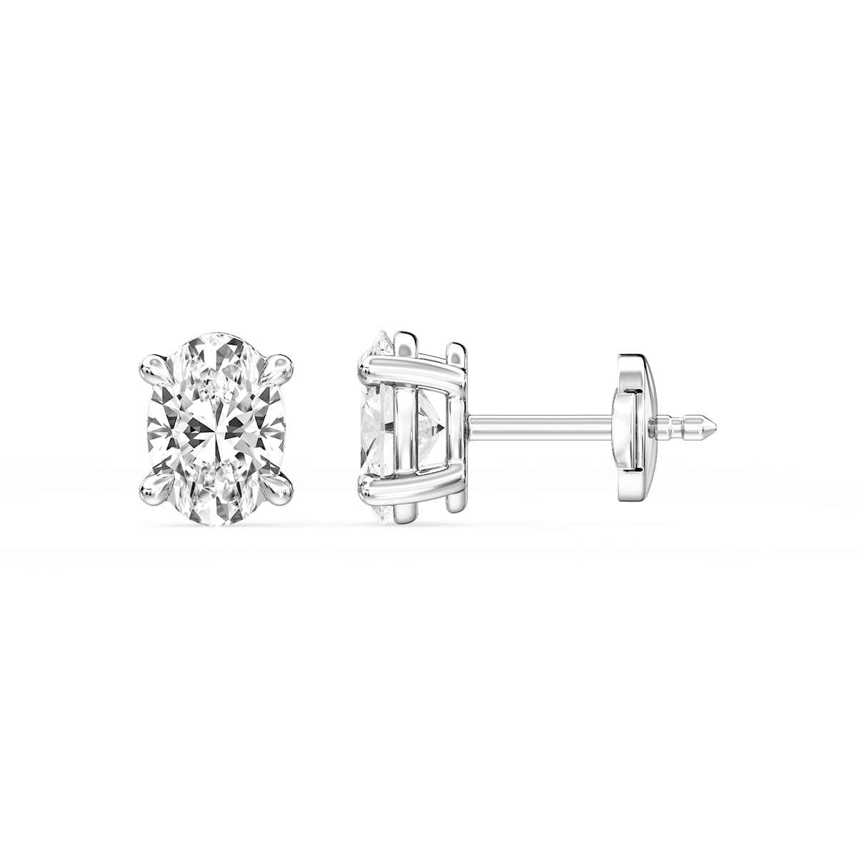 Oval Certified Lab Grown Diamond Claw Prong Guardian Back Stud Earrings