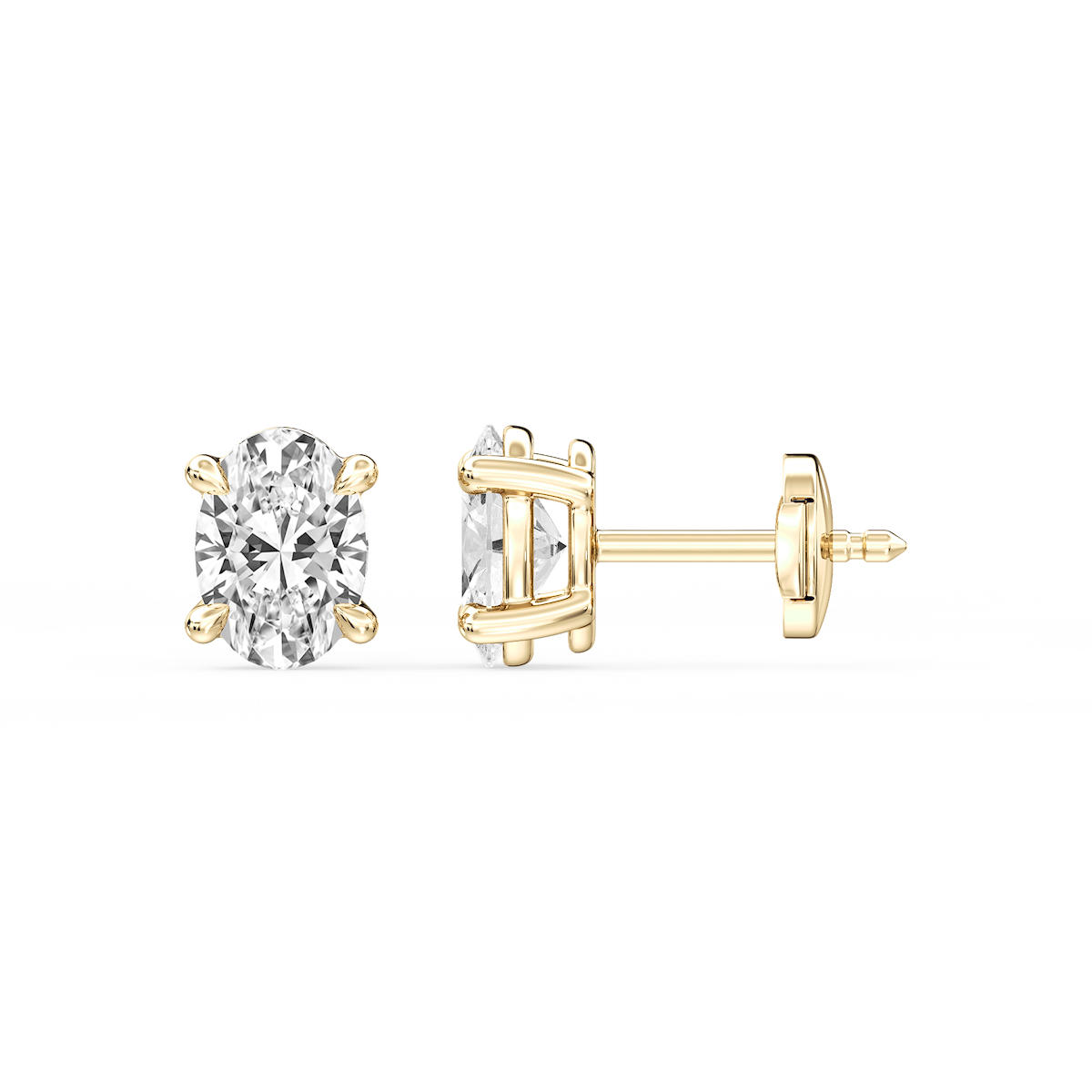 Oval Certified Lab Grown Diamond Claw Prong Guardian Back Stud Earrings