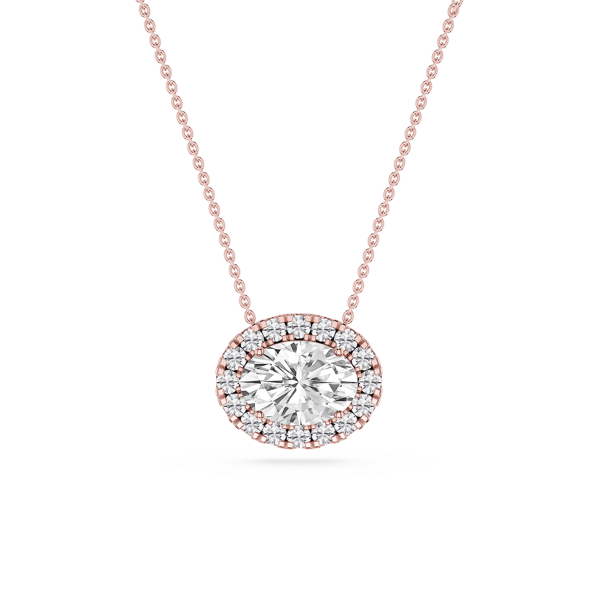 Oval Lab Grown Diamond East West Halo Slide Pendant - 16 to 18 Inches