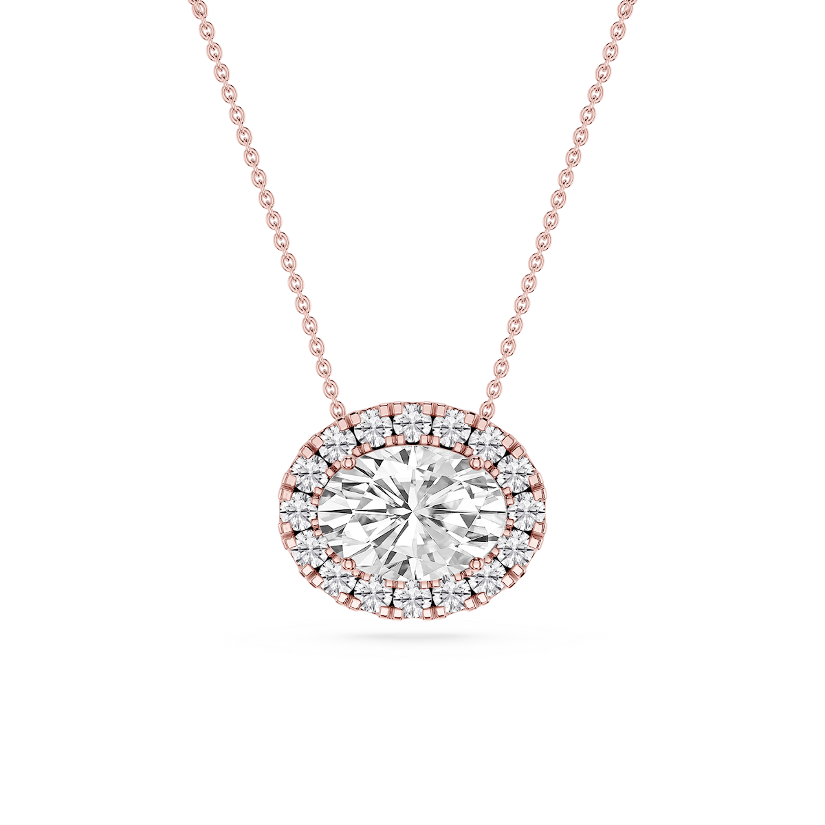 Oval Lab Grown Diamond East West Halo Slide Pendant - 16 to 18 Inches